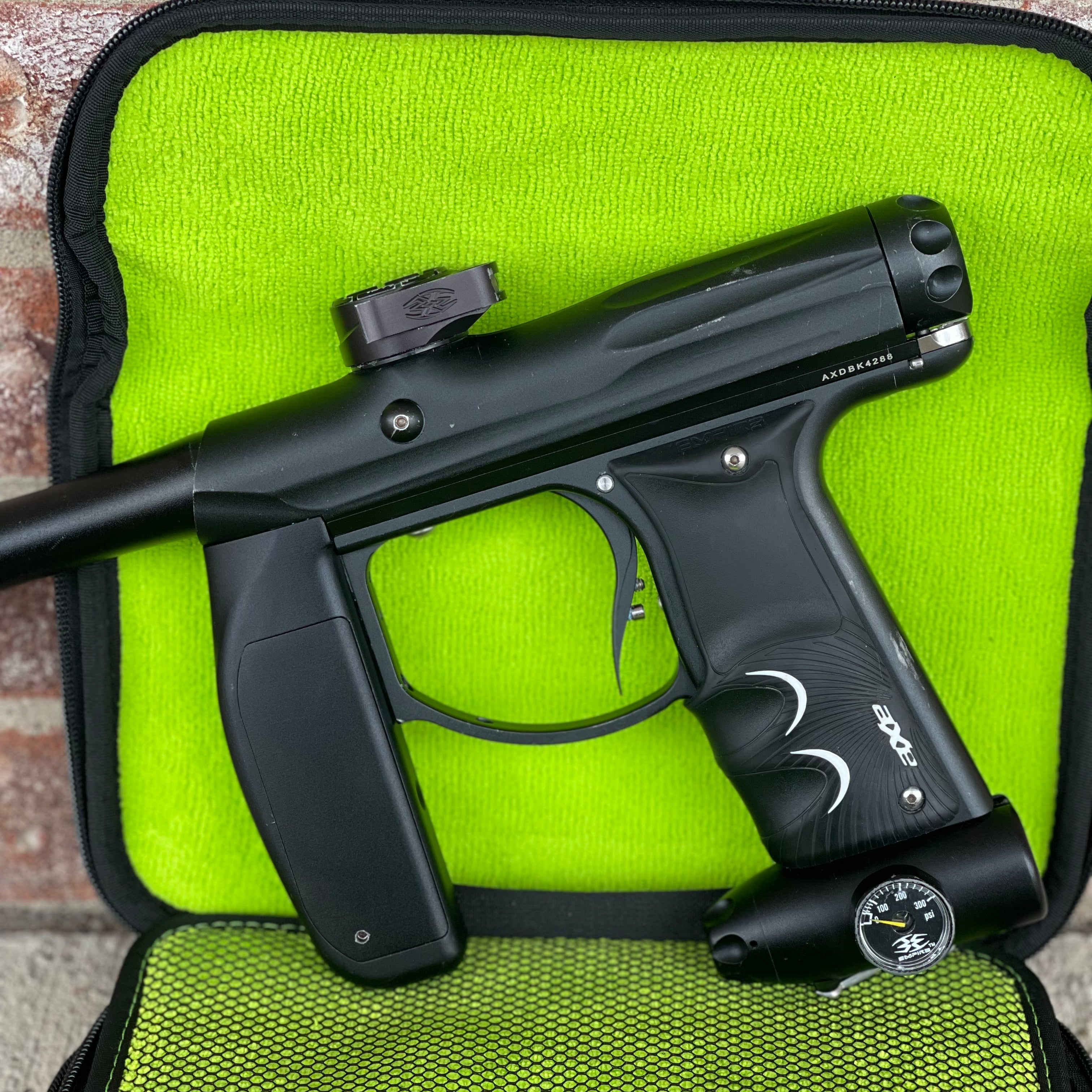 Used Empire Axe Paintball Gun - Black w/ Low rise Feedneck & Exalt Case