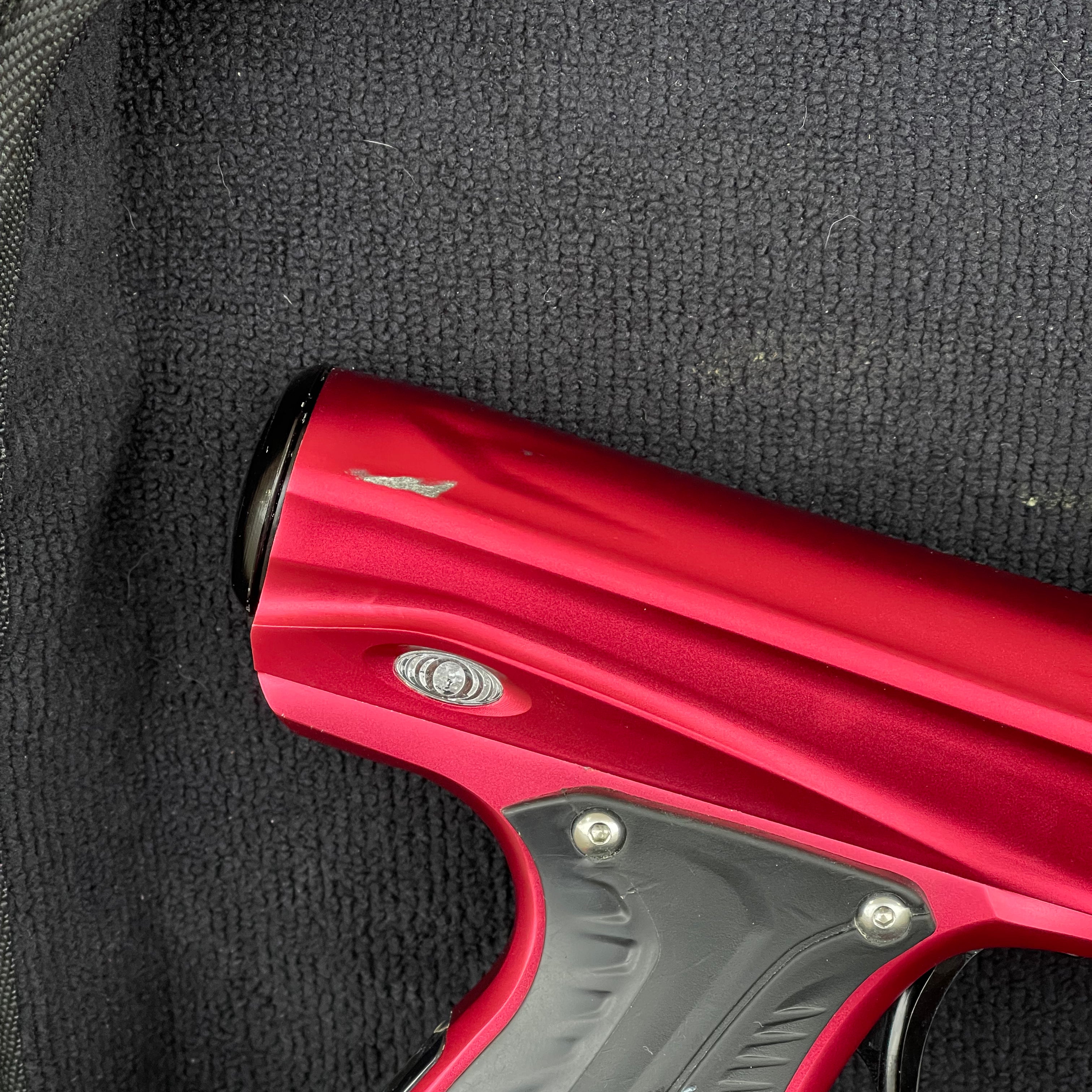 Used Shocker XLS Paintball Gun - Red/Black w/Black Freak XL Barrel Back & Core Barrel Front