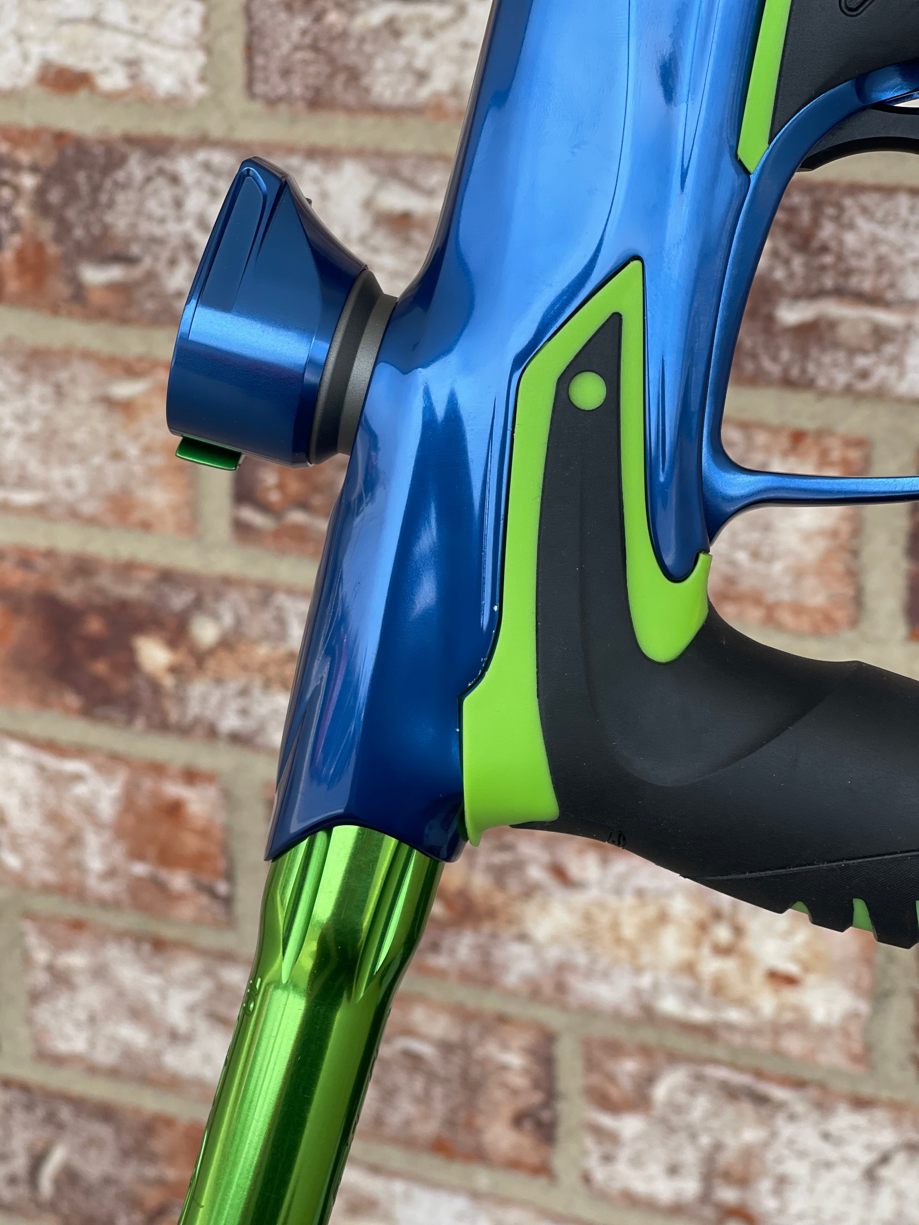 Used Dye DM14 Paintball Marker - Blue/Lime with New Lime Grips and Freak Bored UL Back