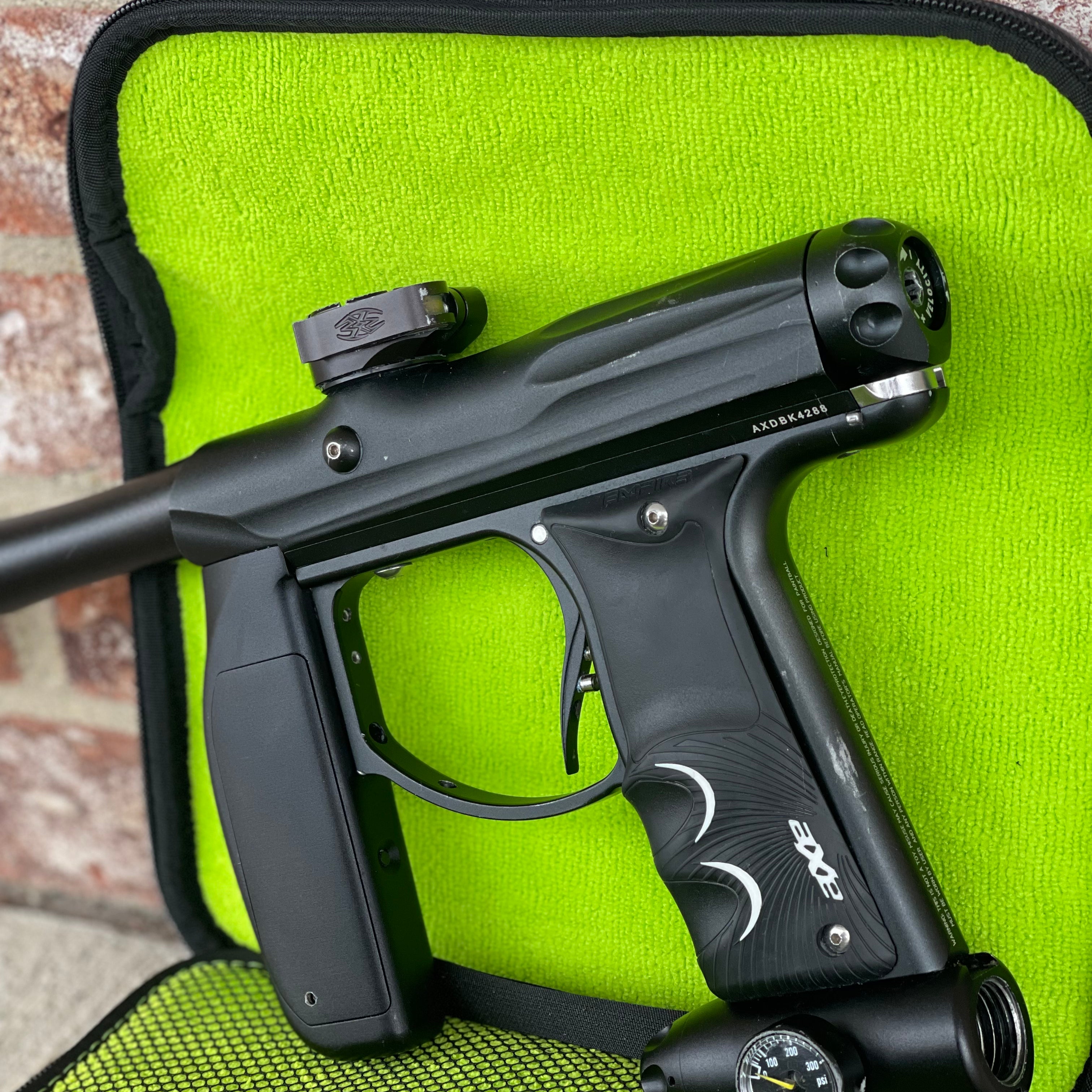 Used Empire Axe Paintball Gun - Black w/ Low rise Feedneck & Exalt Case