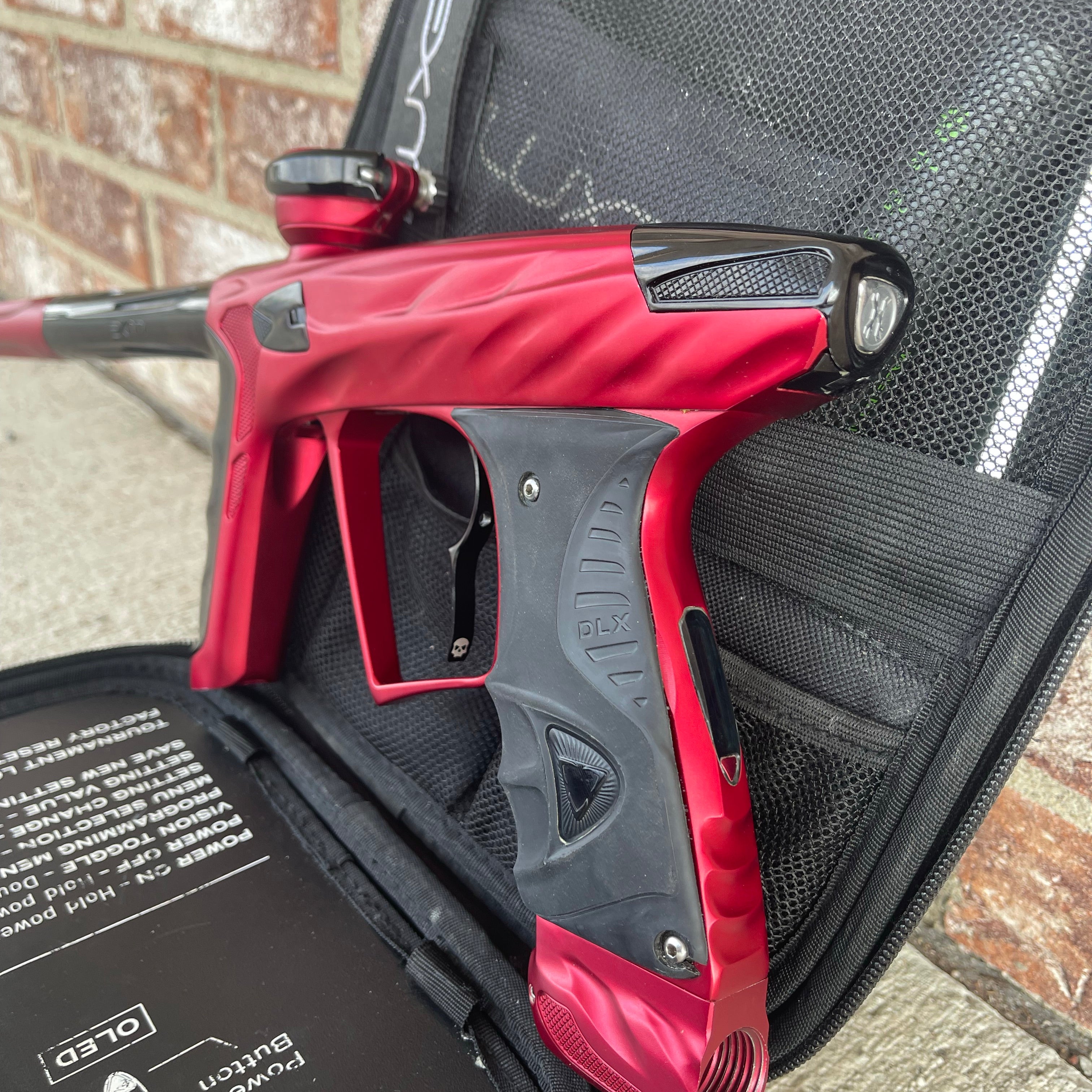 Used HK Army DLX Luxe X A51 Paintball Gun - Dust Red/Polished Black w/Infamous Deuce Trigger & Carbon IC Barrel