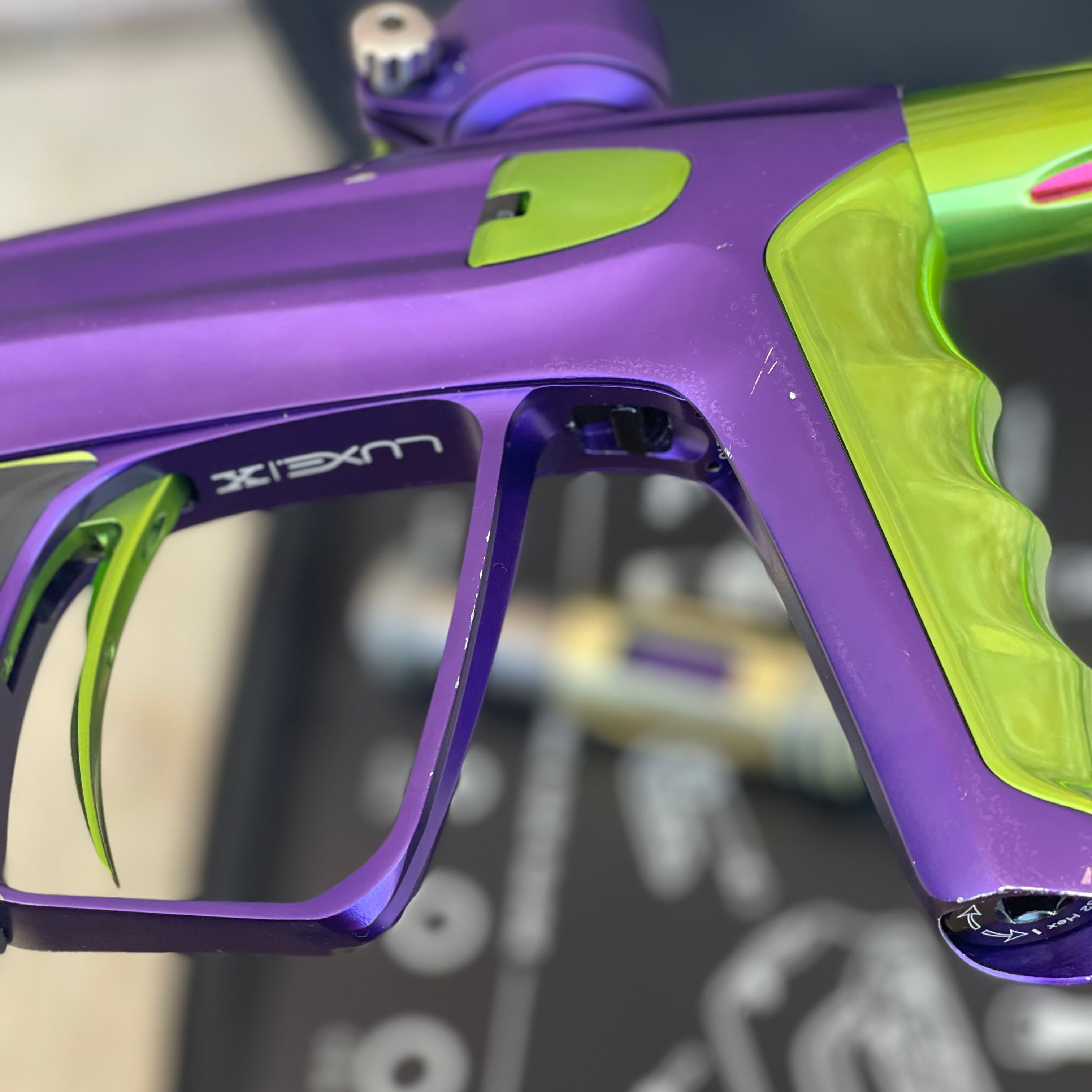 Used DLX Luxe X Paintball Gun - Dust Purple / Polished Green