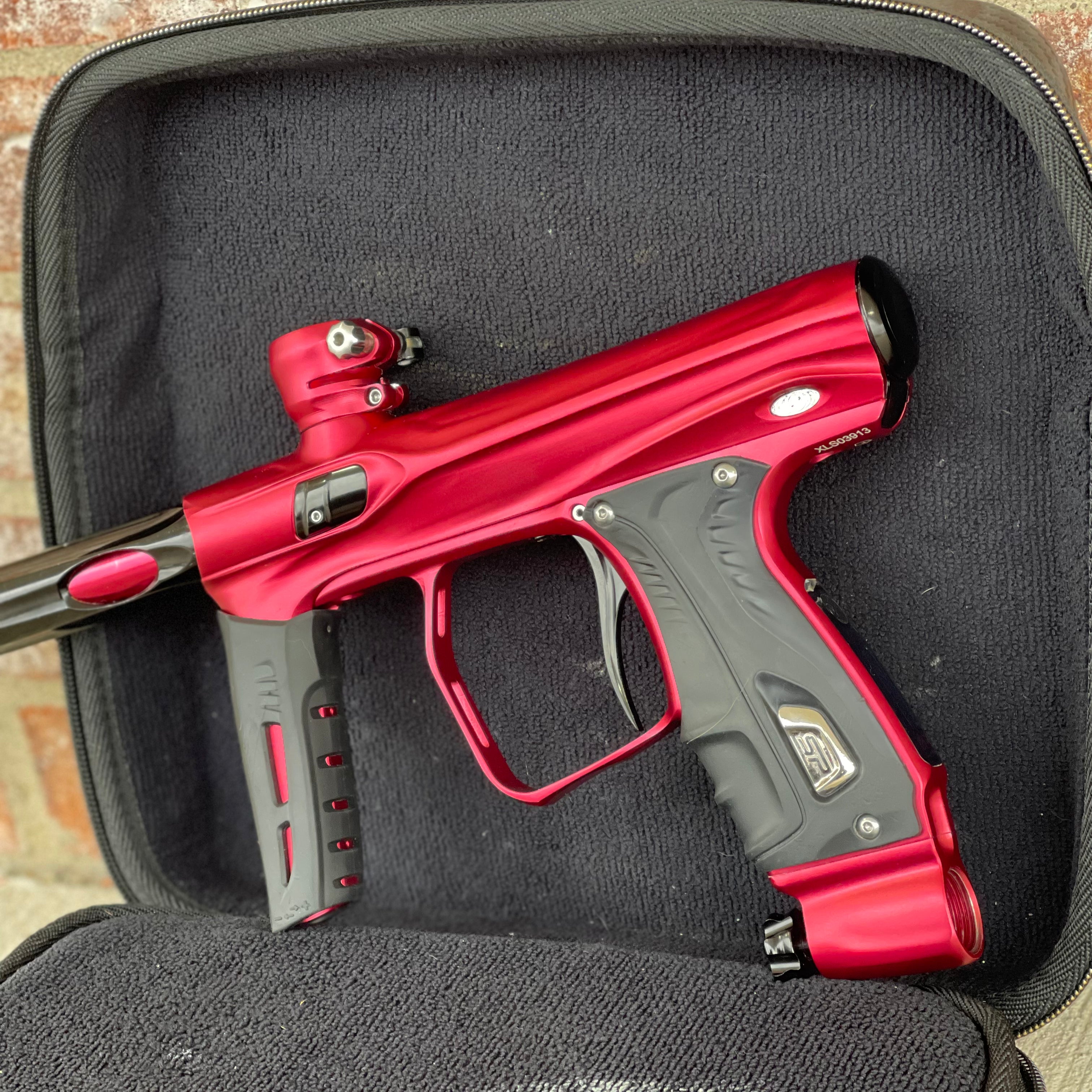 Used Shocker XLS Paintball Gun - Red/Black w/Black Freak XL Barrel Back & Core Barrel Front