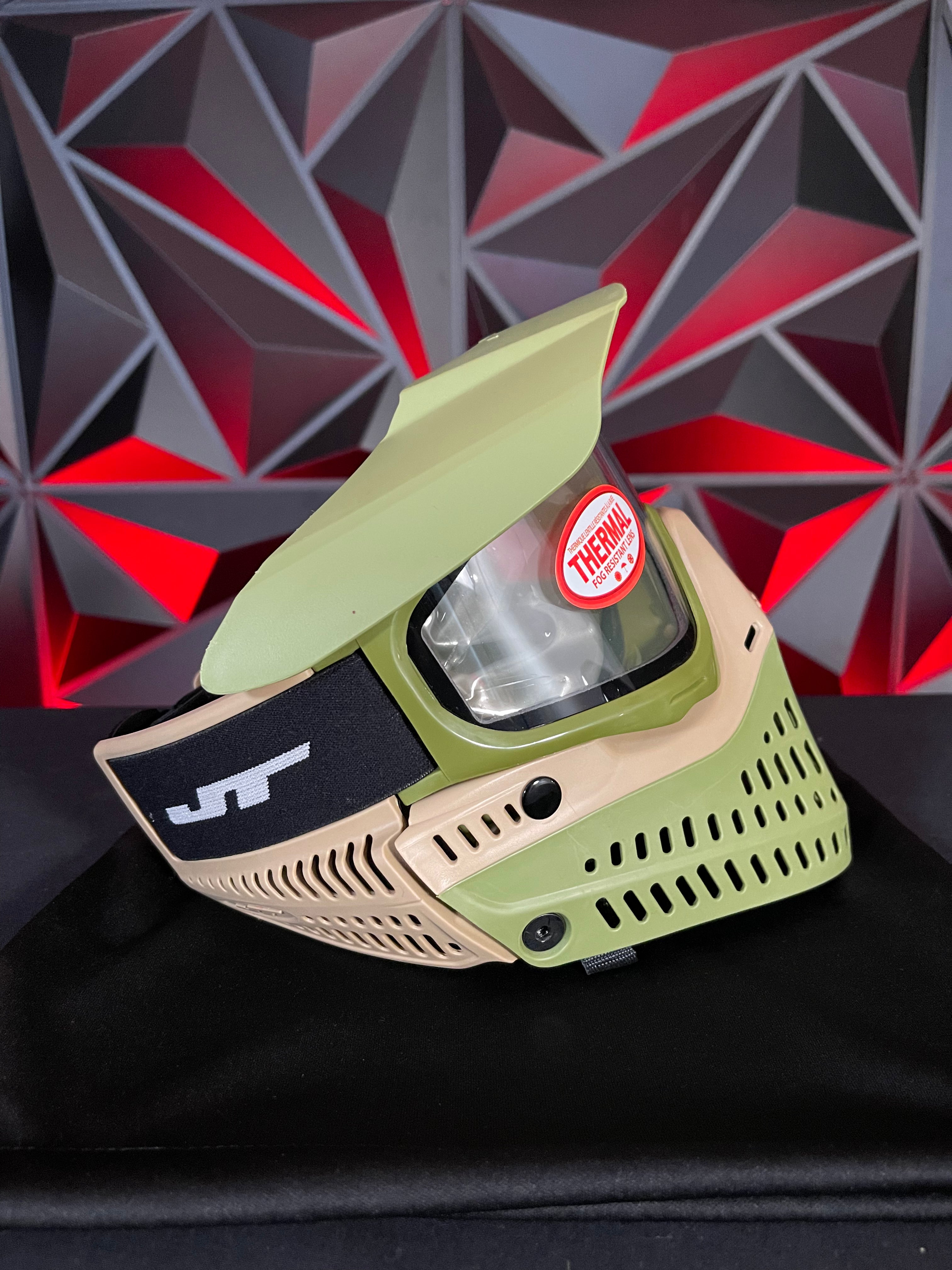 Used JT Proflex Paintball Mask - Olive/Tan Skirt/ w/Olive Frame w/Visor & Soft Goggle Bag