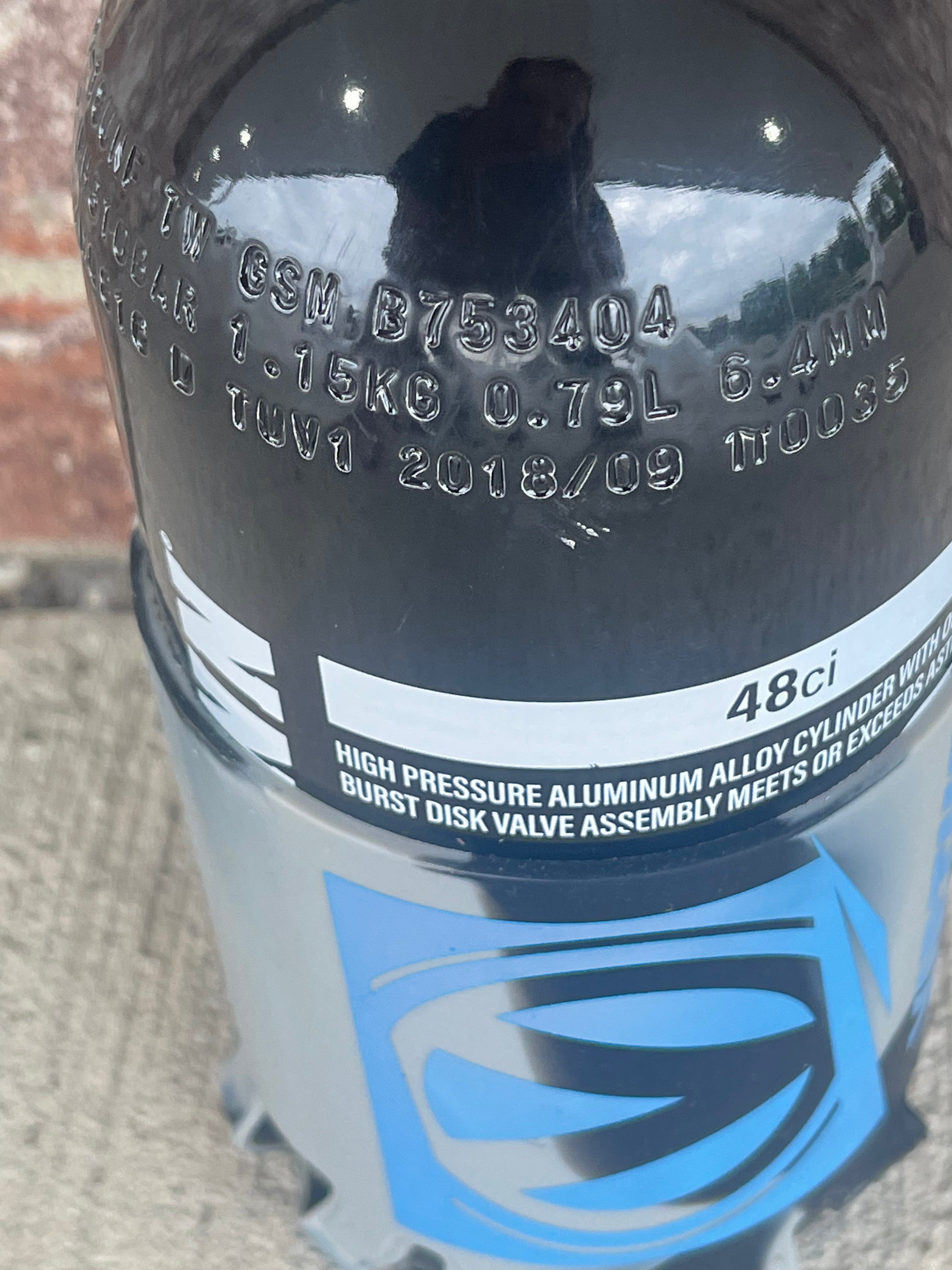 Used Tippmann 48/3000 Paintball Tank - Black w/Virtue Tank Grip