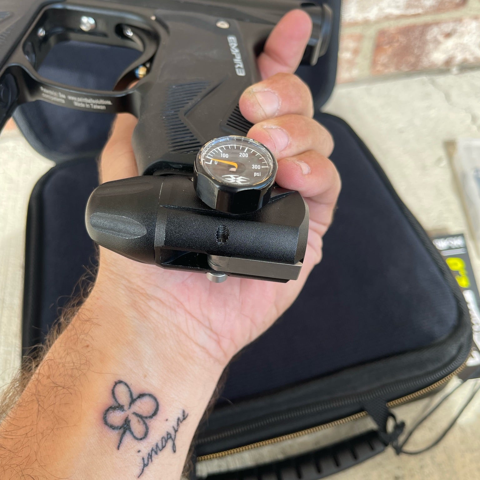 Used Empire Mini GS Paintball Gun - Black w/ 2 Piece Barrel & HK Army Exo 2.0 Marker Case