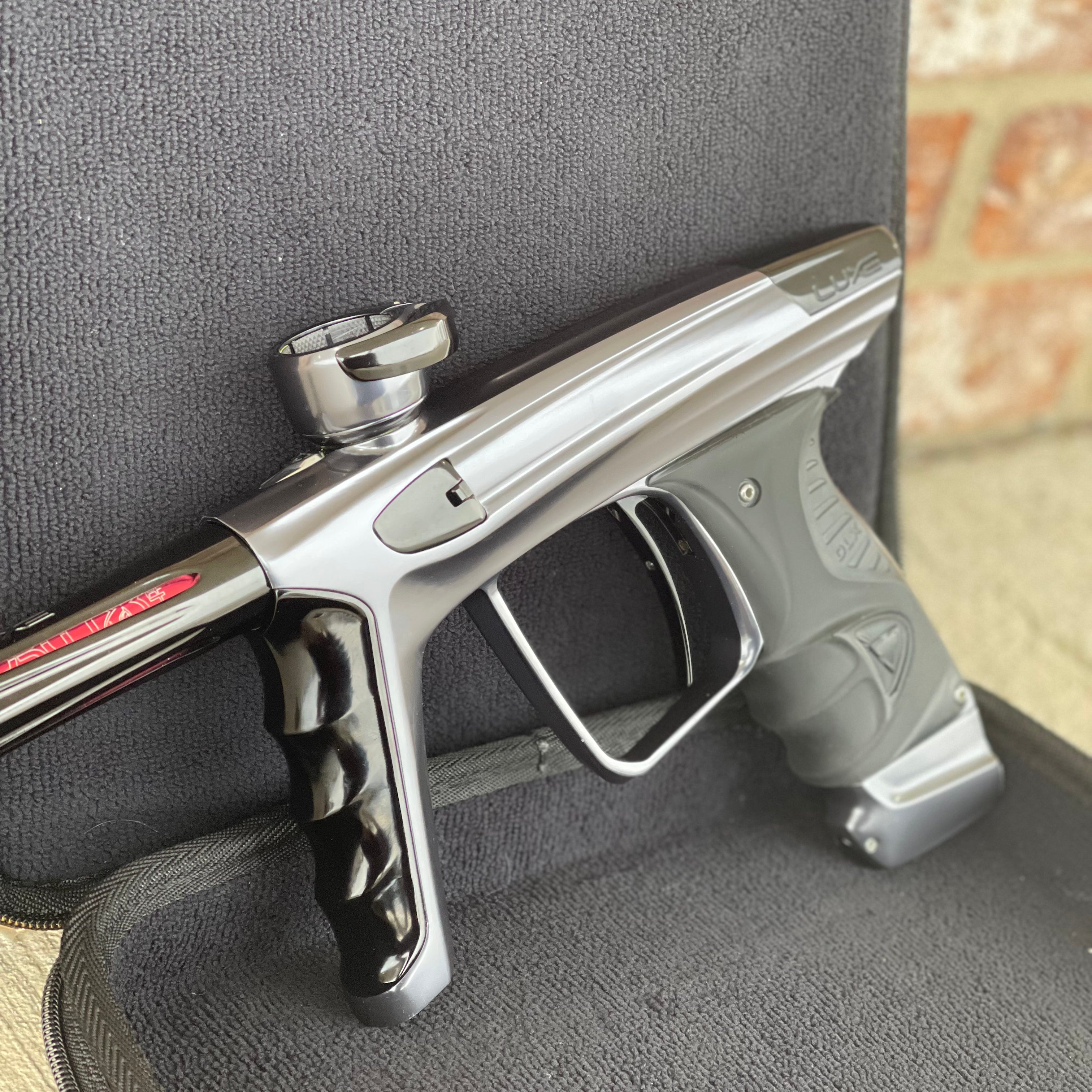 Used DLX Luxe X Paintball Gun - Dust Pewter/Polished Black w/ HK Army Exo 2.0 Case