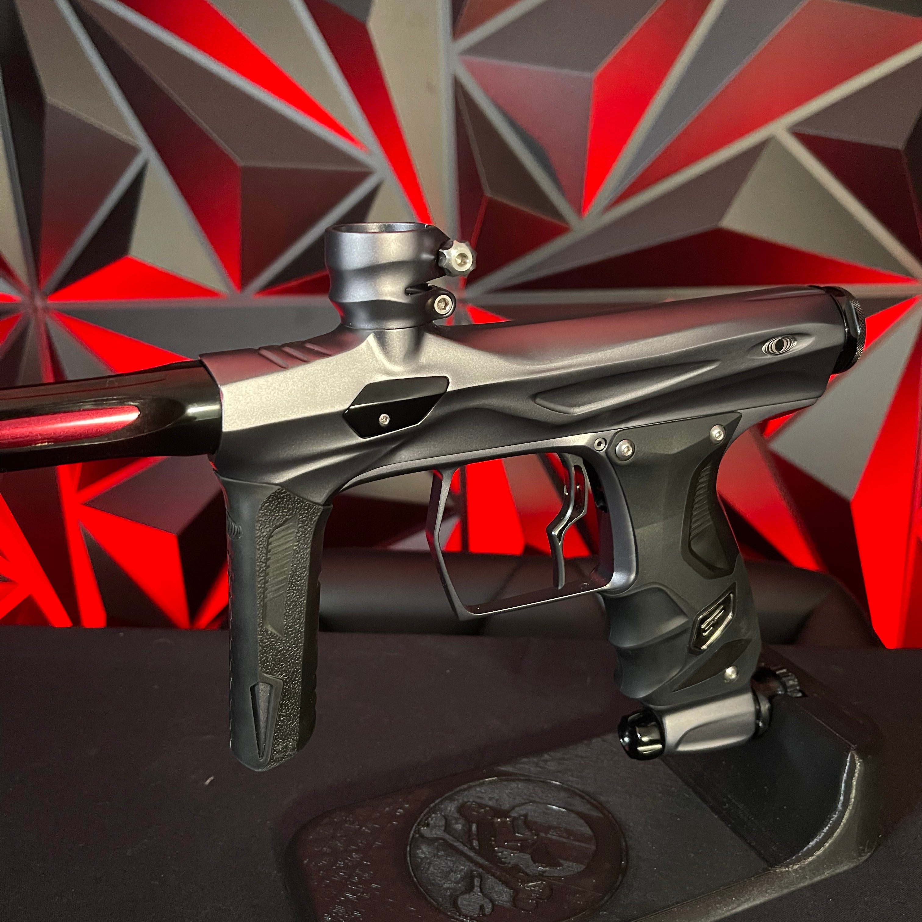 Used Shocker Amp Paintball Gun - Pewter w/ SSC Soft Tip Bolt + Infamous Deuce Trigger