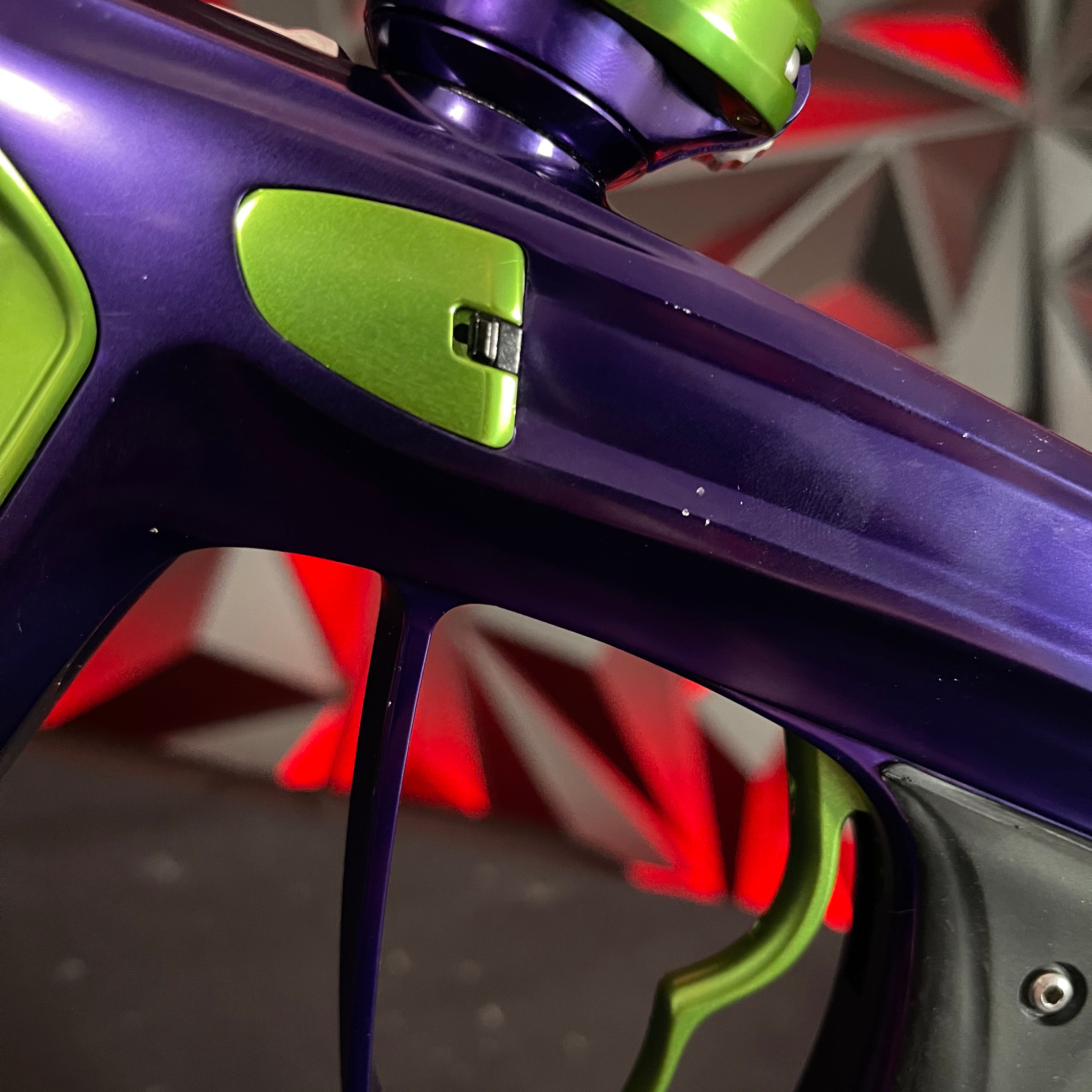 Used DLX Luxe X Paintball Gun - Gloss Purple / Gloss Lime w/ Deuce Trigger