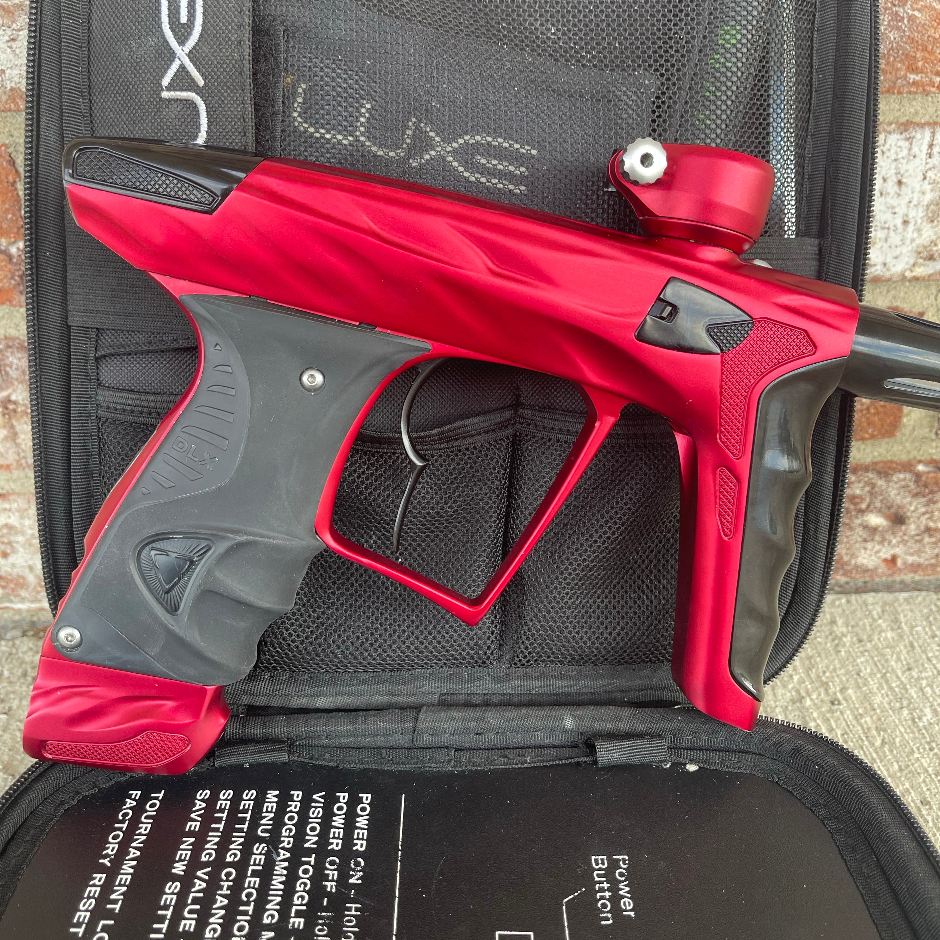 Used HK Army DLX Luxe X A51 Paintball Gun - Dust Red/Polished Black w/Infamous Deuce Trigger & Carbon IC Barrel