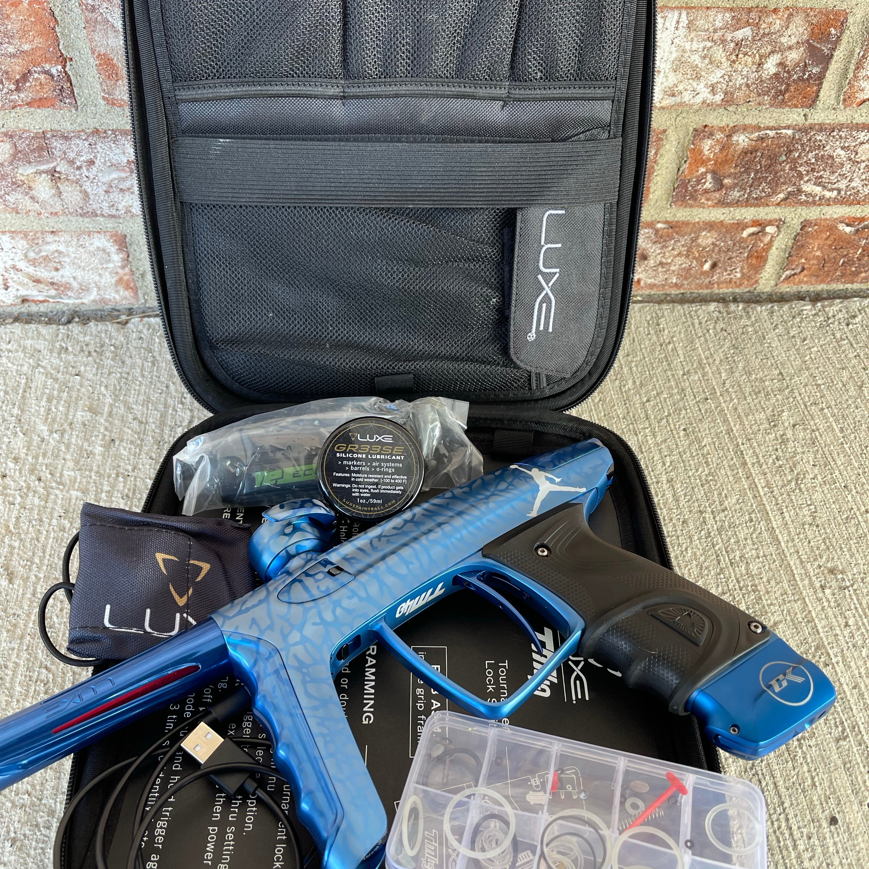 Used DLX Luxe TM40 Paintball Gun - Blue Custom Laser Engraving