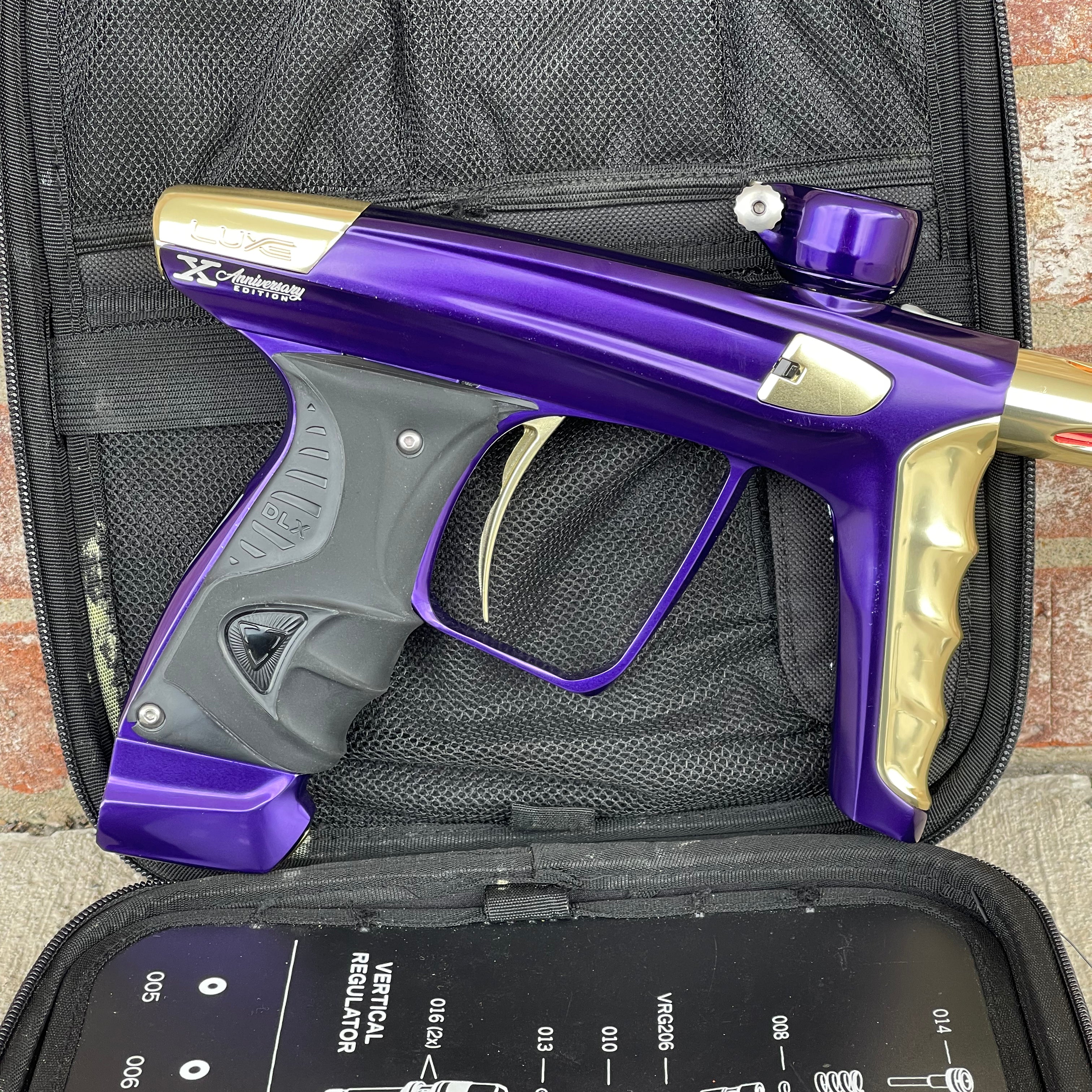 Used DLX Luxe X Paintball Gun - Polished Purple/Polished Gold - Anniversary Edition