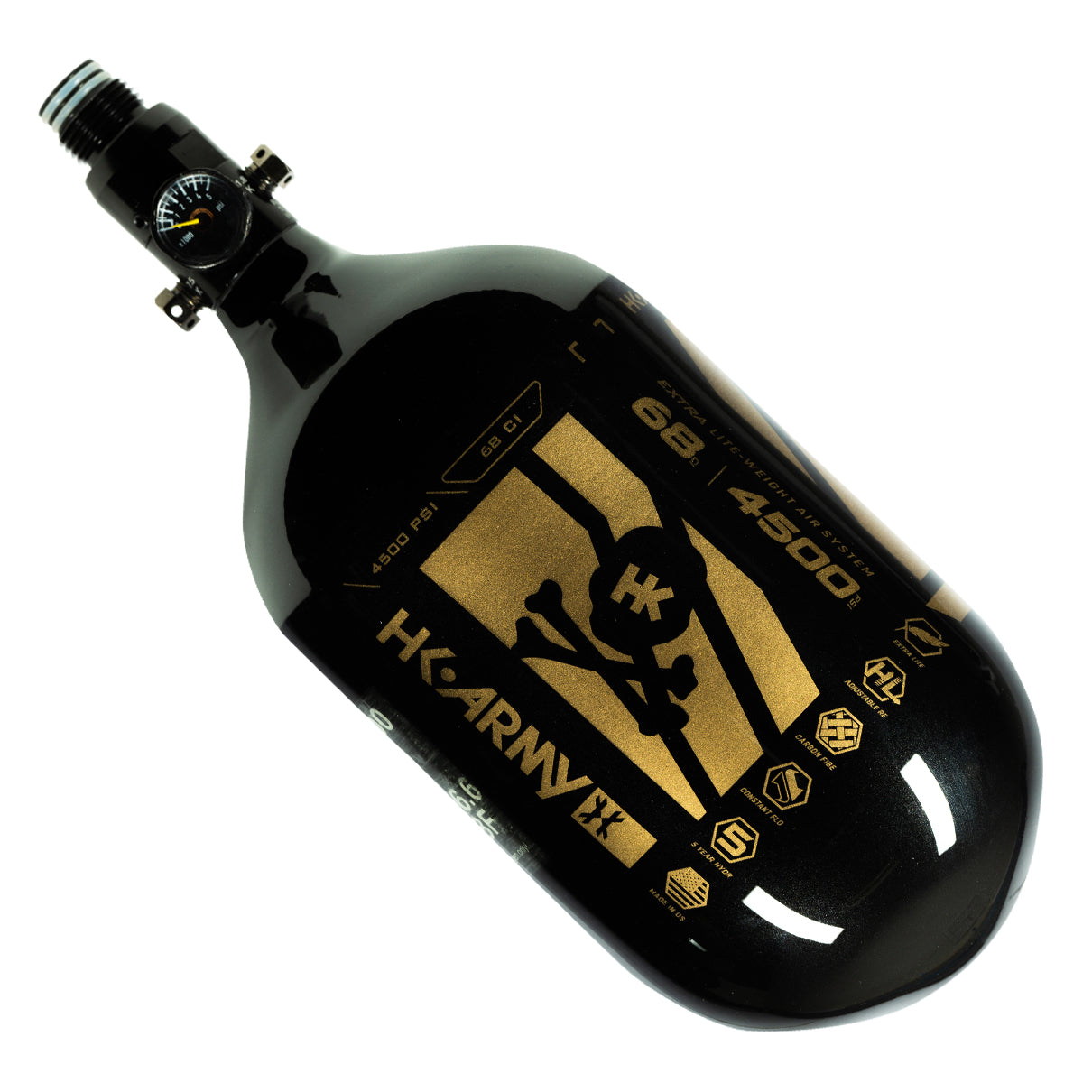 HK Army "Extra Lite" Carbon Fiber Tank - Standard Reg - Slash - 68/4500 PSI - Metallic Black/Gold