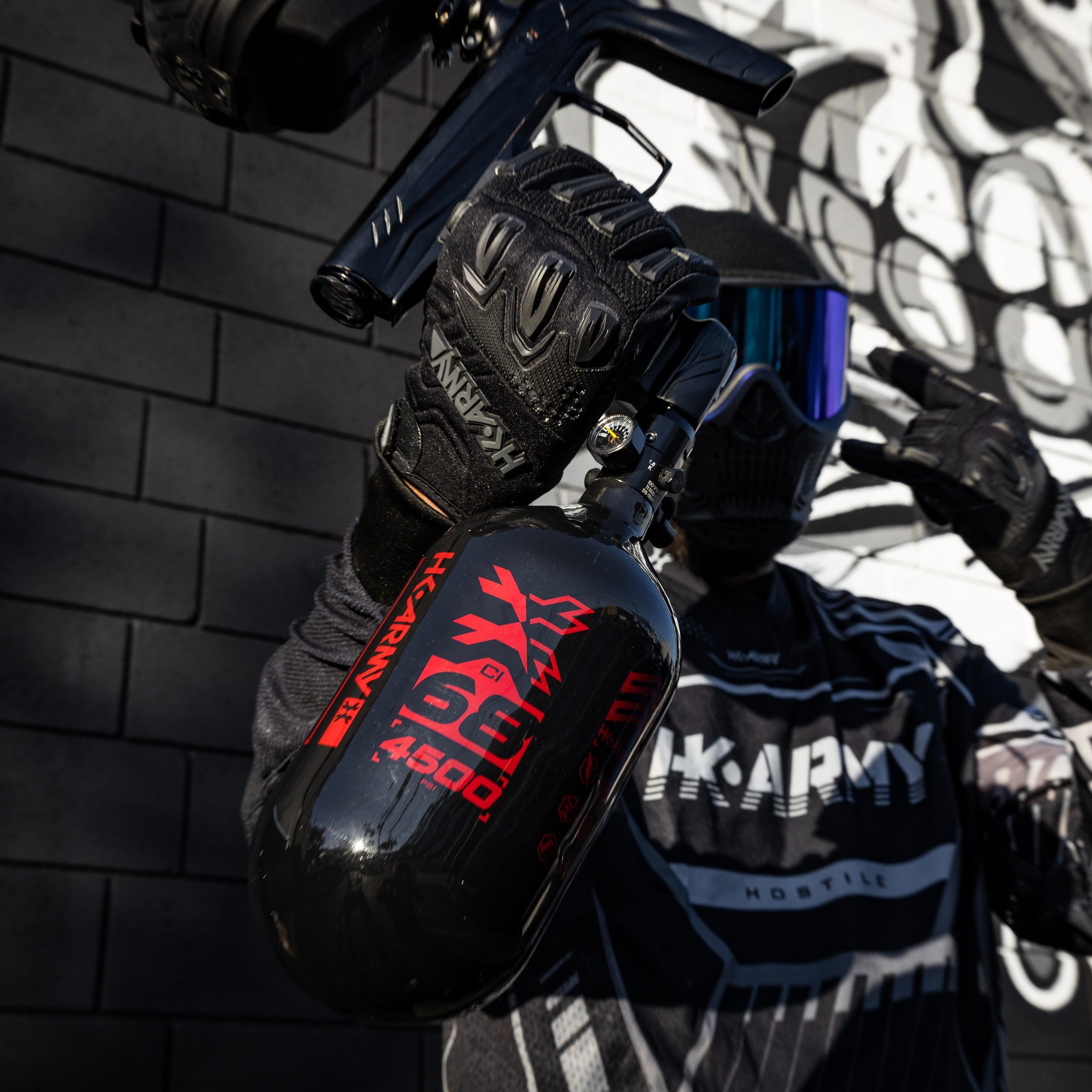 HK Army "Extra Lite" Carbon Fiber Tank - Standard Reg - RUSH - 68/4500 PSI - Black/Red