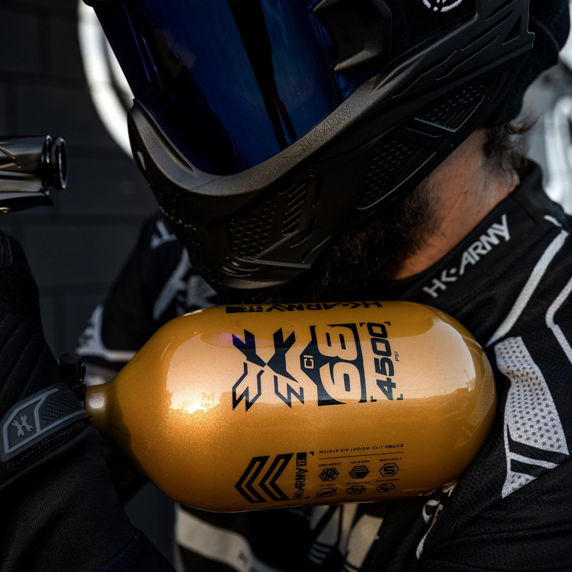 HK Army "Extra Lite" Carbon Fiber Tank - Standard Reg - RUSH - 68/4500 PSI - Gold/Black