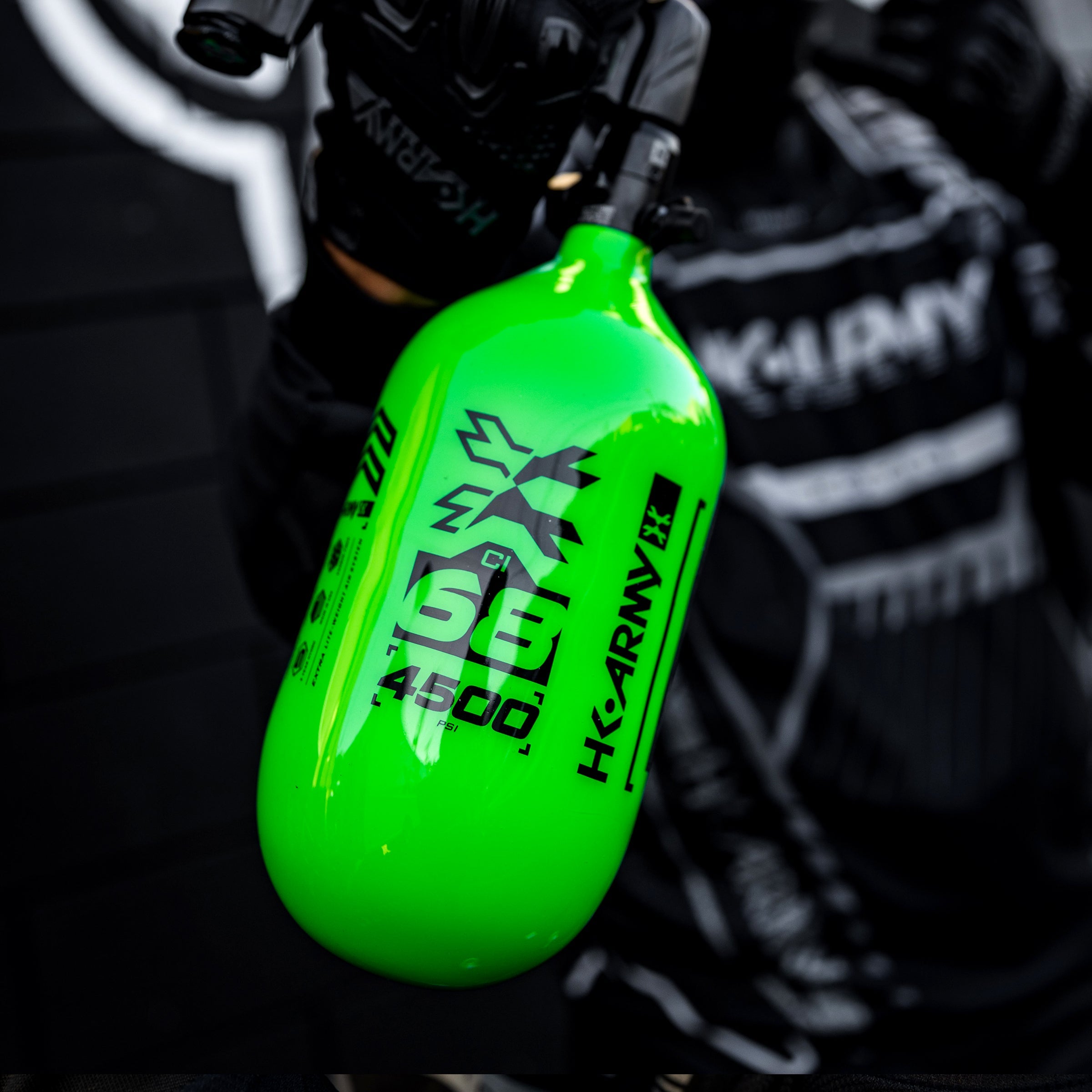 HK Army "Extra Lite" Carbon Fiber Tank - Standard Reg - RUSH - 68/4500 PSI - Neon Green/Black