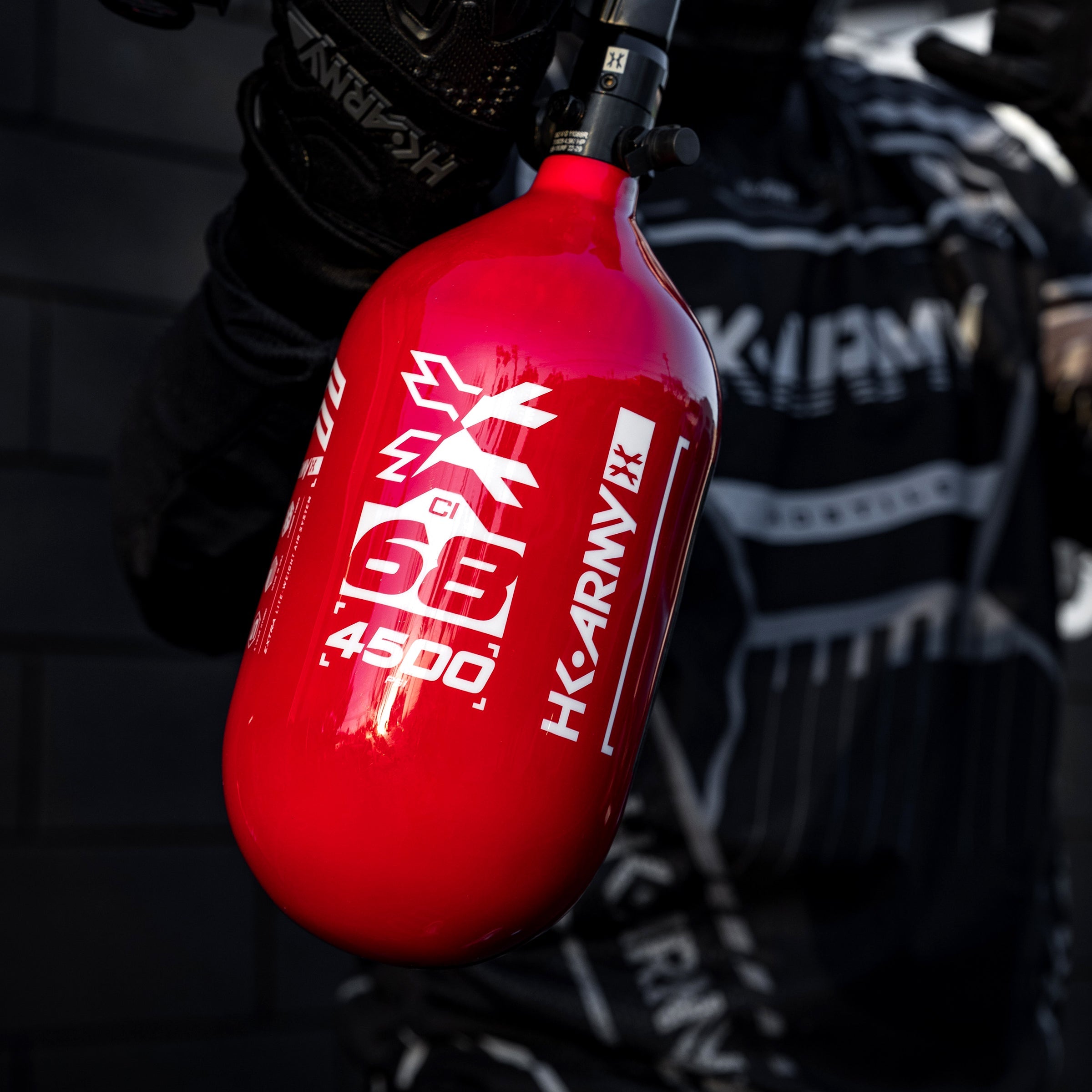HK Army "Extra Lite" Carbon Fiber Tank - Standard Reg - RUSH - 68/4500 PSI - Red/White