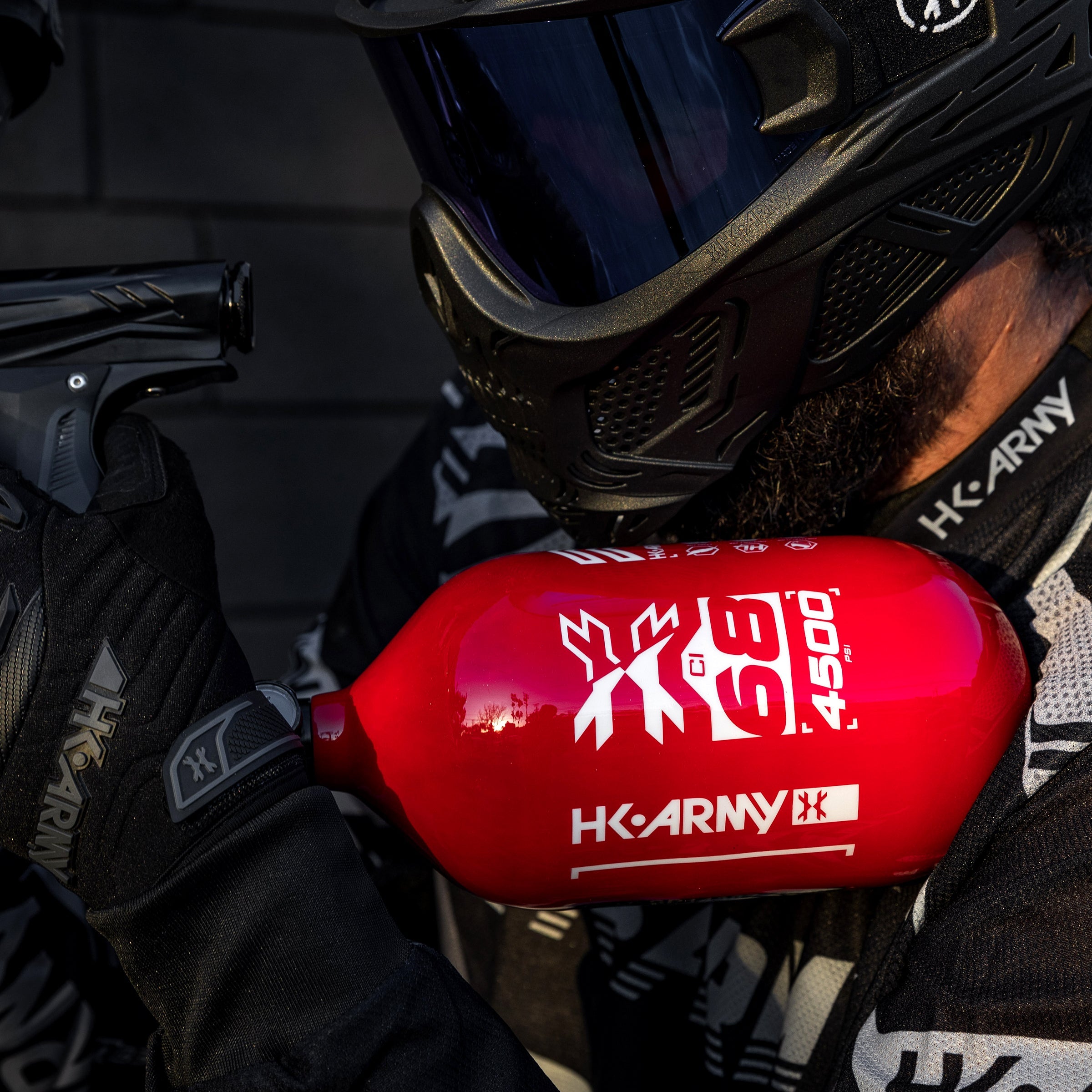 HK Army "Extra Lite" Carbon Fiber Tank - Standard Reg - RUSH - 68/4500 PSI - Red/White