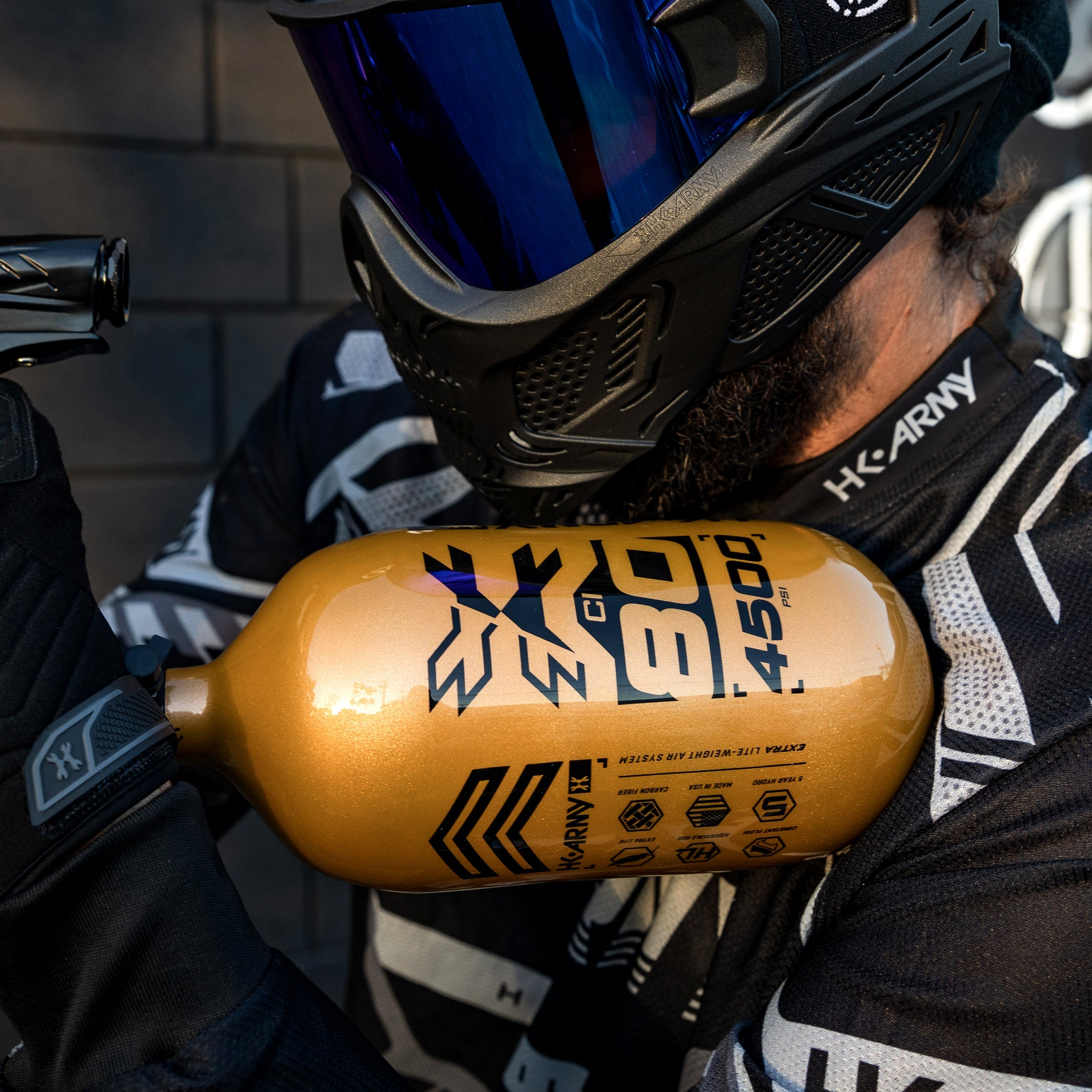 HK Army "Extra Lite" Carbon Fiber Tank - Standard Reg - RUSH - 80/4500 PSI - Gold/Black