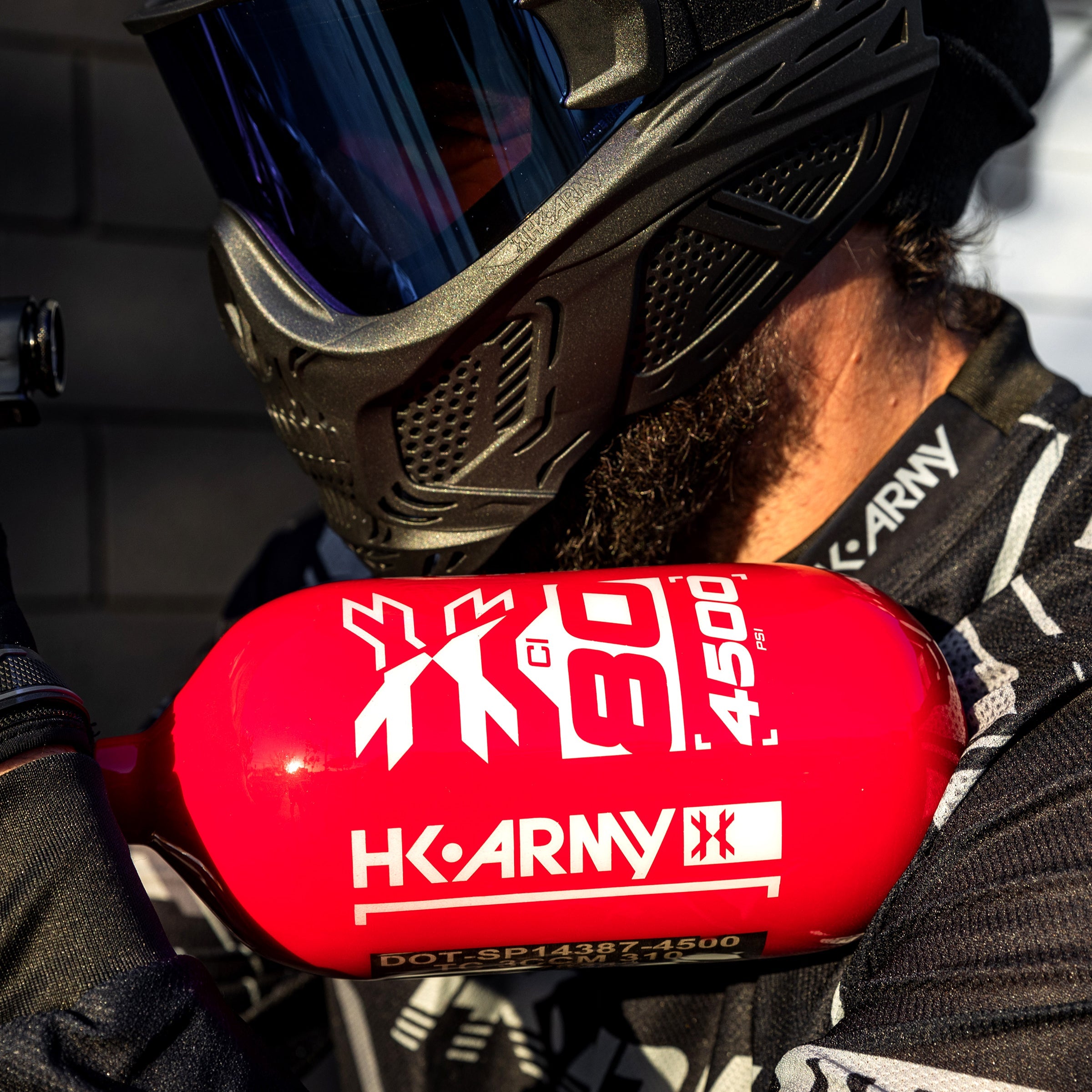 HK Army "Extra Lite" Carbon Fiber Tank - Standard Reg - RUSH - 80/4500 PSI - Red/White