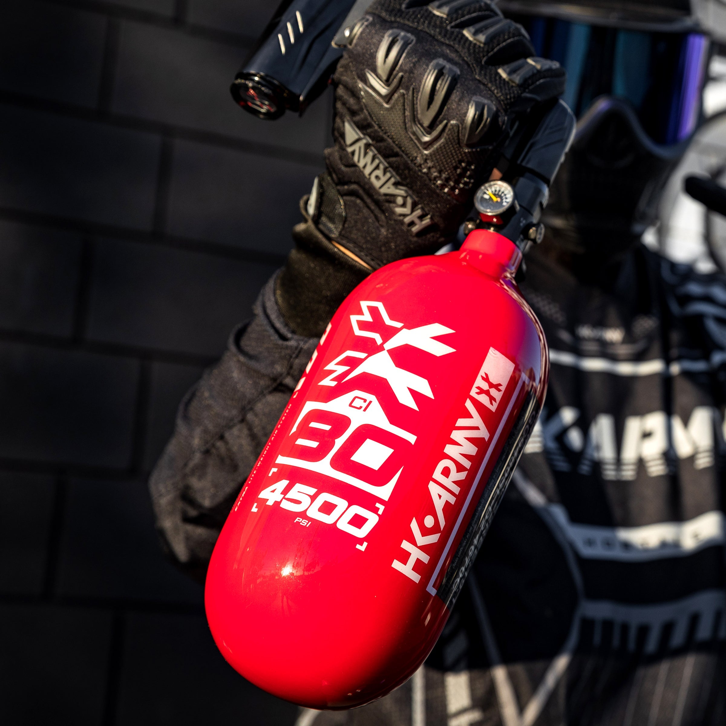 HK Army "Extra Lite" Carbon Fiber Tank - Standard Reg - RUSH - 80/4500 PSI - Red/White