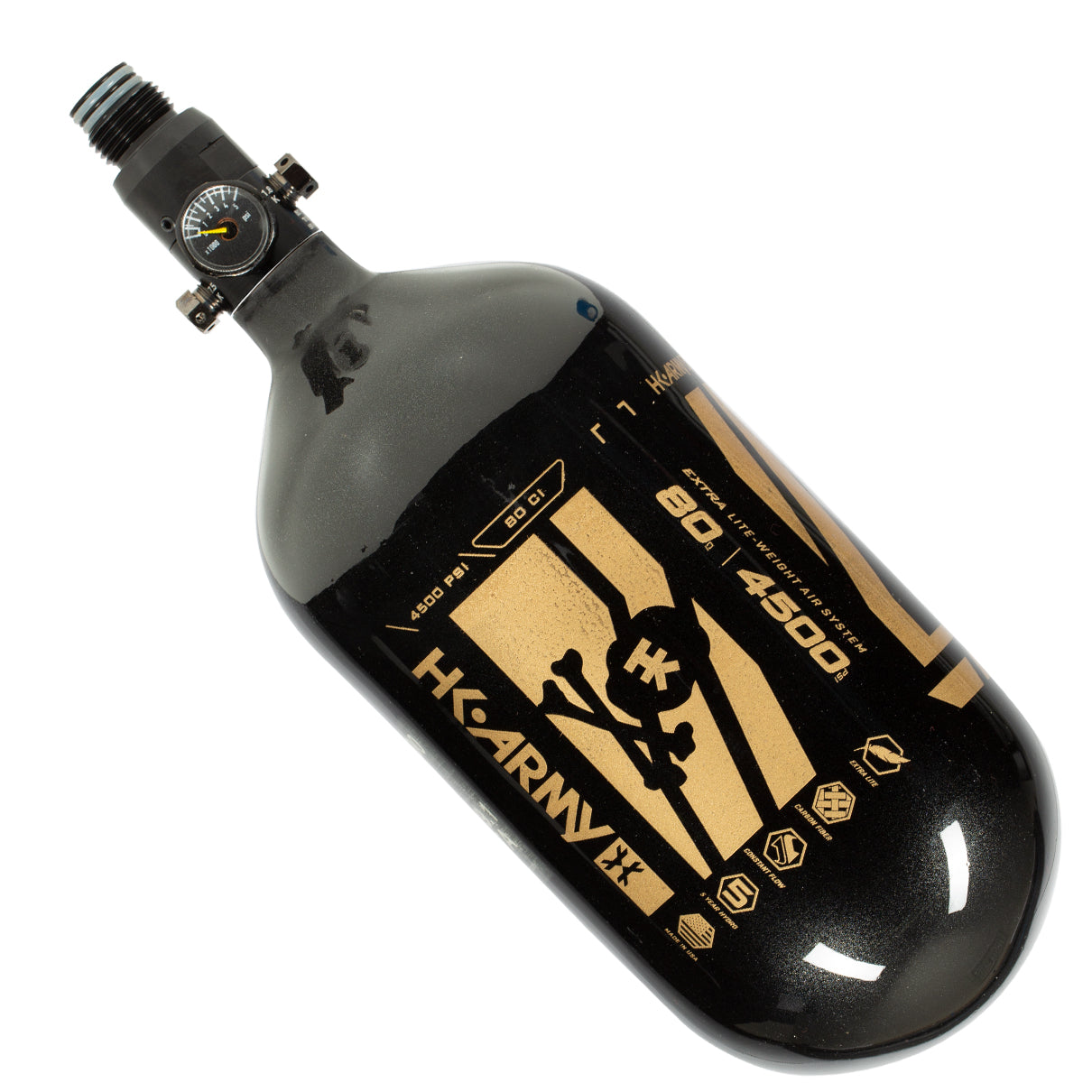 HK Army "Extra Lite" Carbon Fiber Tank - Standard Reg - Slash - 80/4500 PSI - Metallic Black/Gold