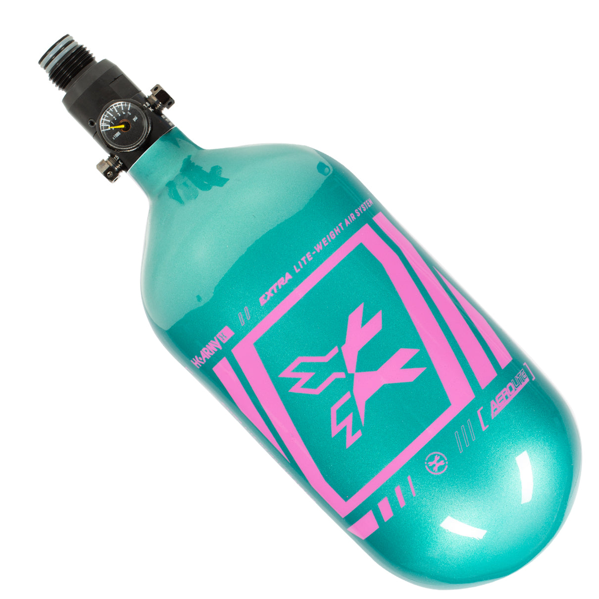 HK Army "Extra Lite" Carbon Fiber Tank - Standard Reg - Slash - 80/4500 PSI - Metallic Turquoise/Pink (HYDRO DATE 02/2022)