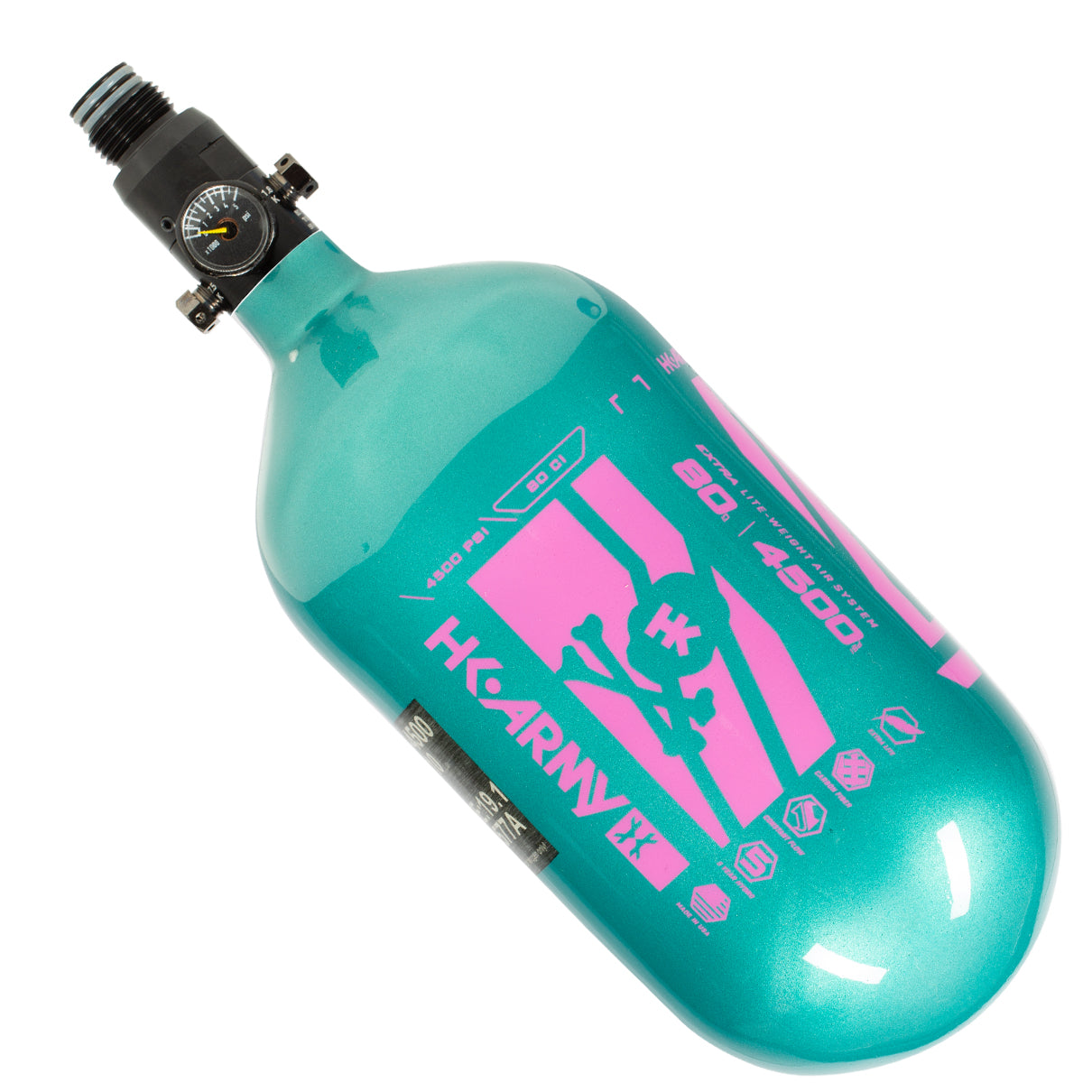 HK Army "Extra Lite" Carbon Fiber Tank - Standard Reg - Slash - 80/4500 PSI - Metallic Turquoise/Pink (HYDRO DATE 02/2022)