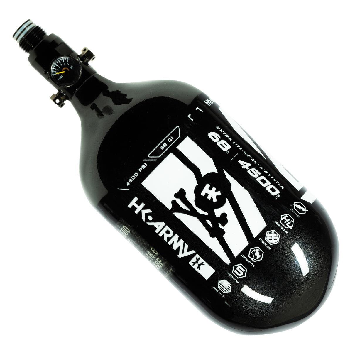 HK Army "Extra Lite" Carbon Fiber Tank - Standard Reg - Slash - 68/4500 PSI - Metallic Black/White