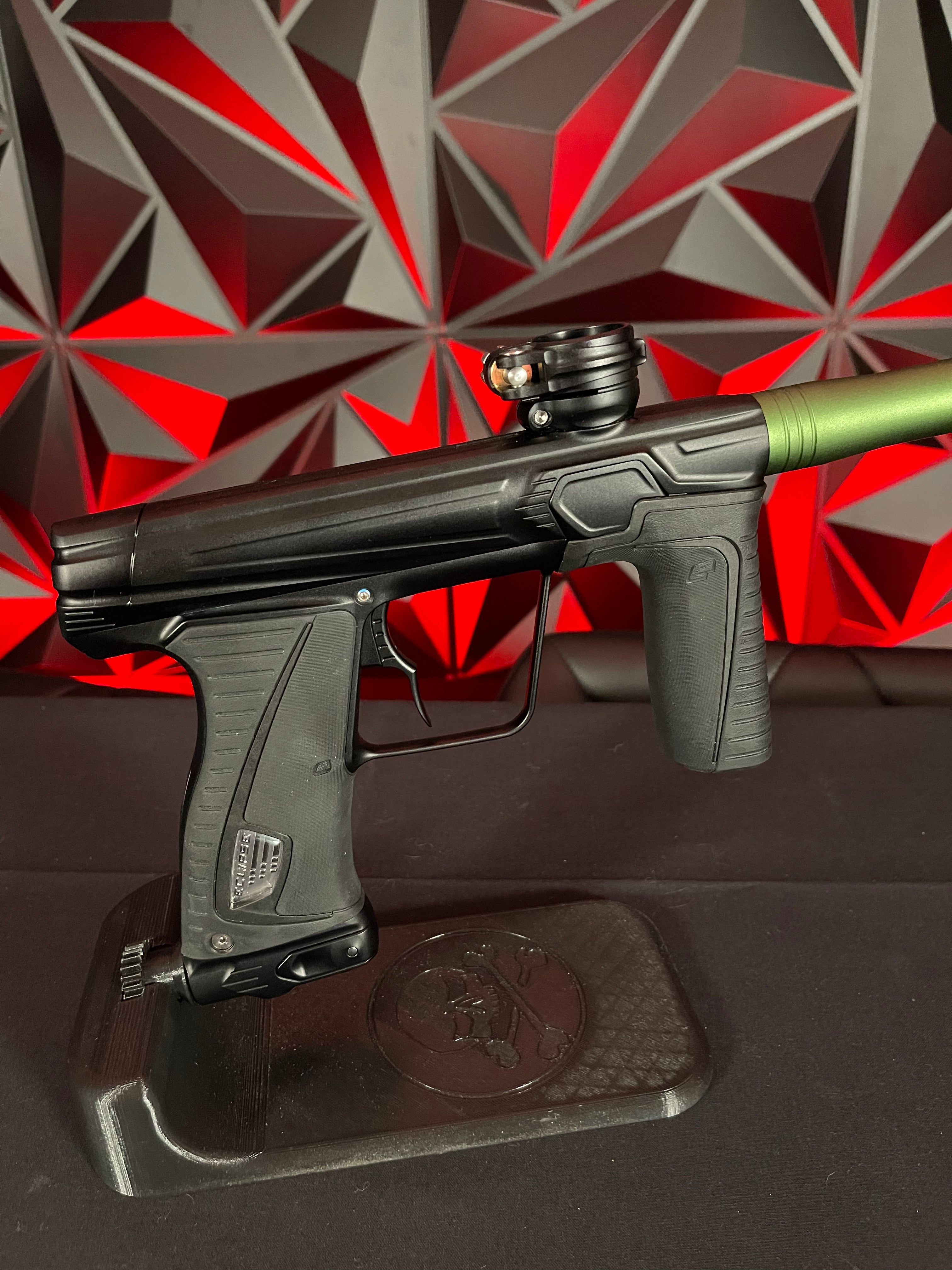 Used Planet Eclipse Gtek 180R Paintball Gun - Black w/Vyper Green Barrel Back & Infamous Deuce Trigger