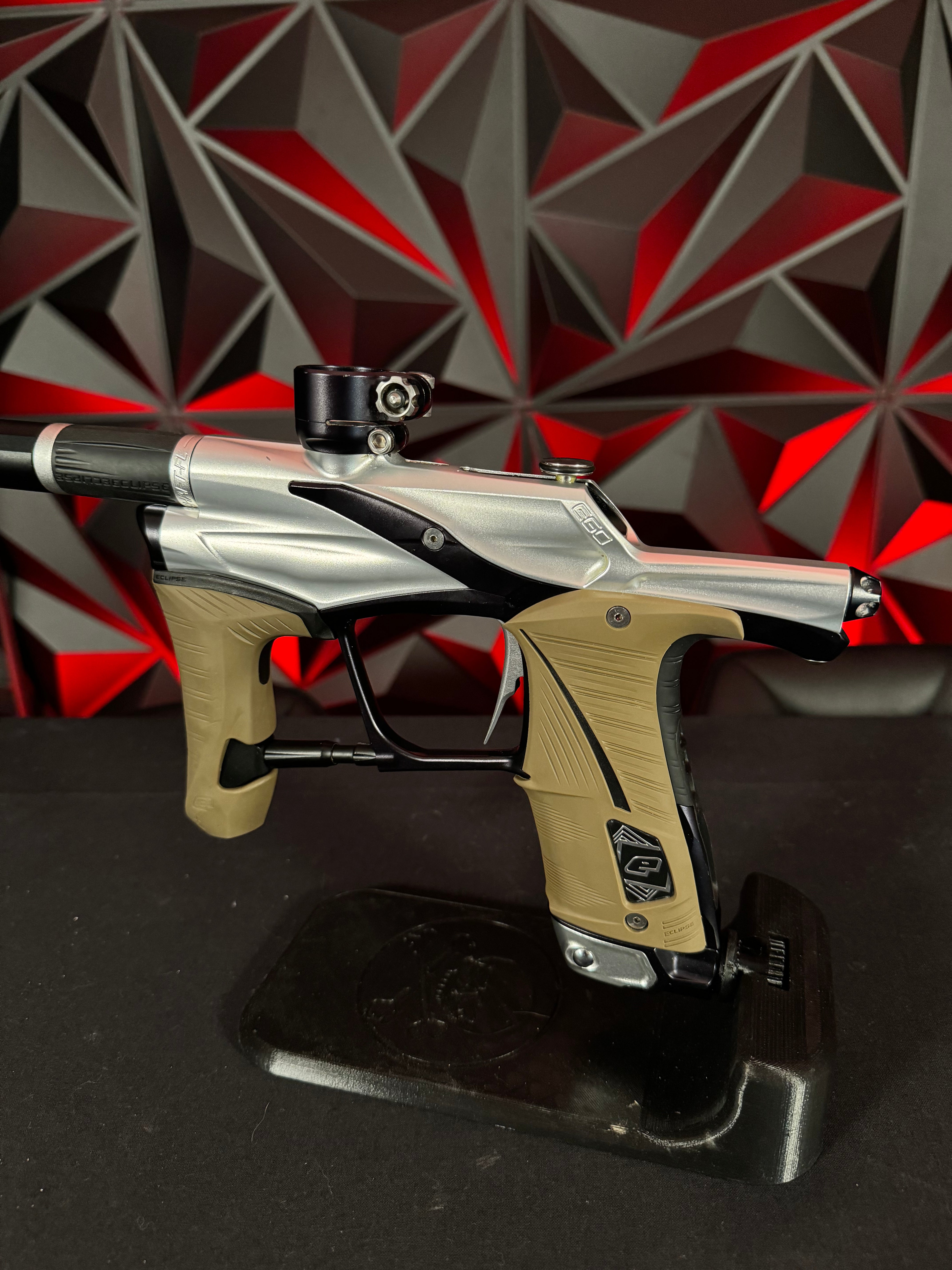 Used Planet Eclipse LV1.5 Paintball Gun - Silver/Black w/FDE Grips, Infamous Silencio Tip, FL Back, & Stock Barrel