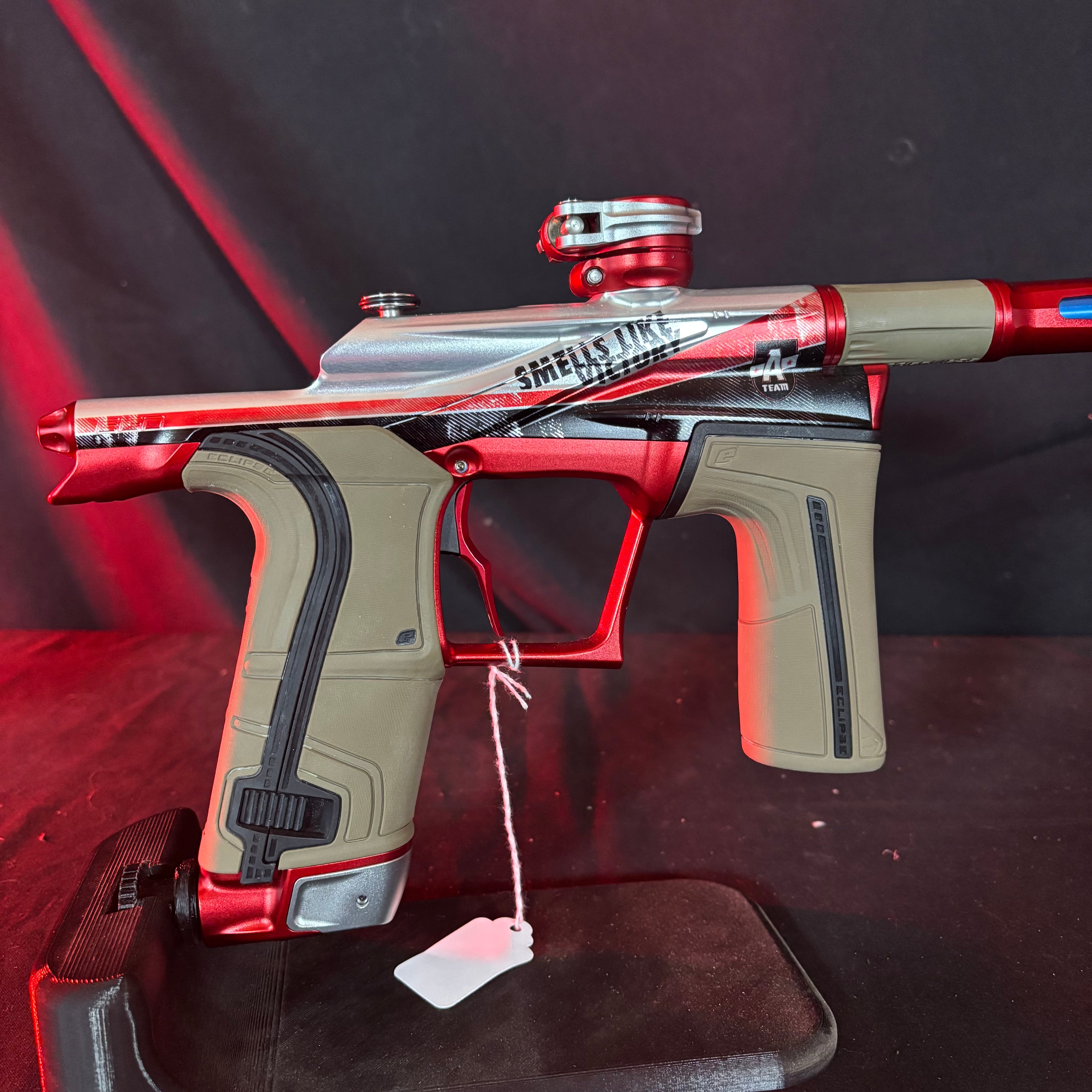 Used Planet Eclipse LV2 Paintball Gun - Ateam Silver/Red w/ FDE Grips