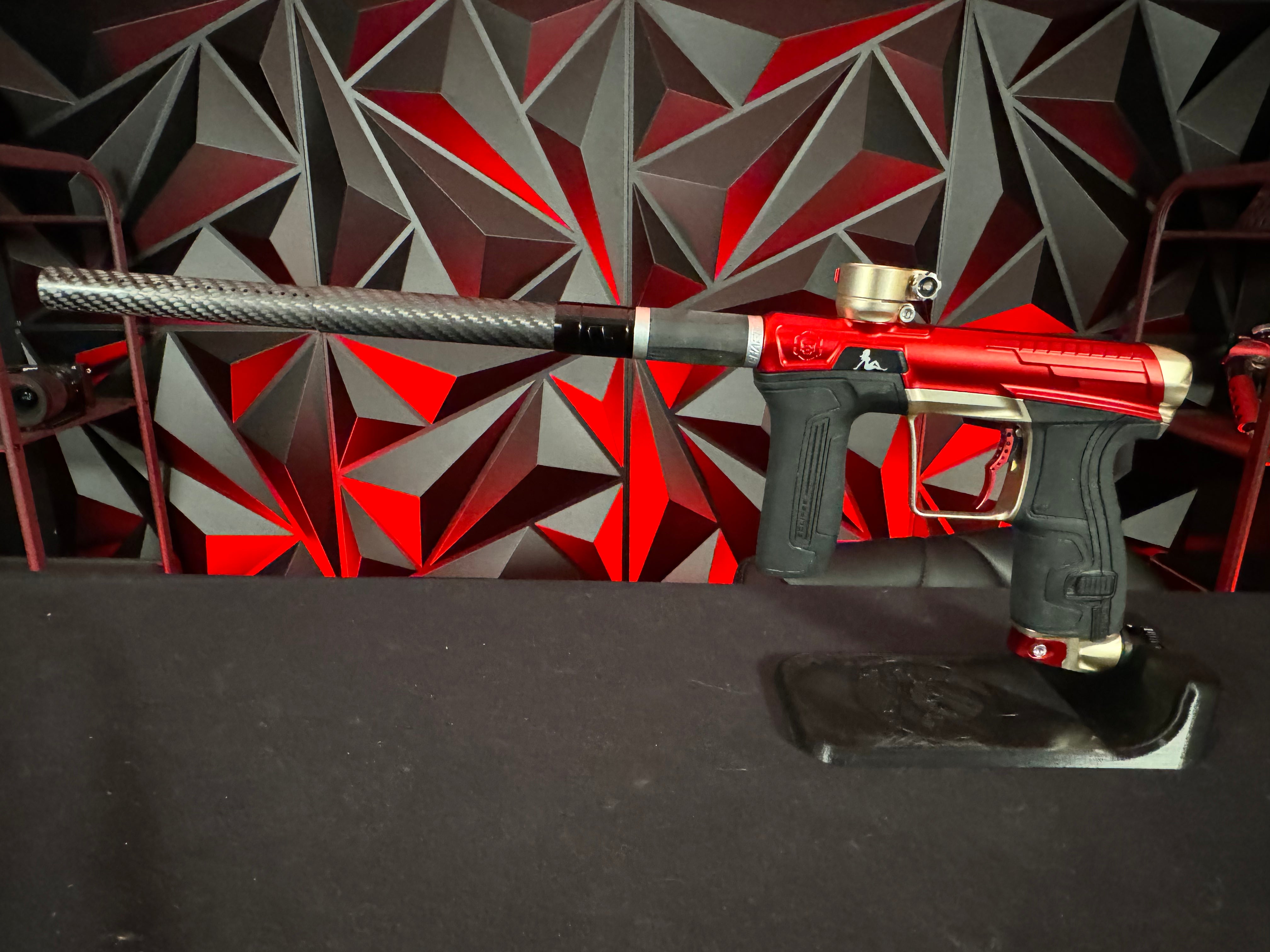 Used Planet Eclipse/Infamous CS2 Paintball Gun - Red/Bronze w/ 2 FL Backs, Custom Eye Covers, and Deuce Trigger