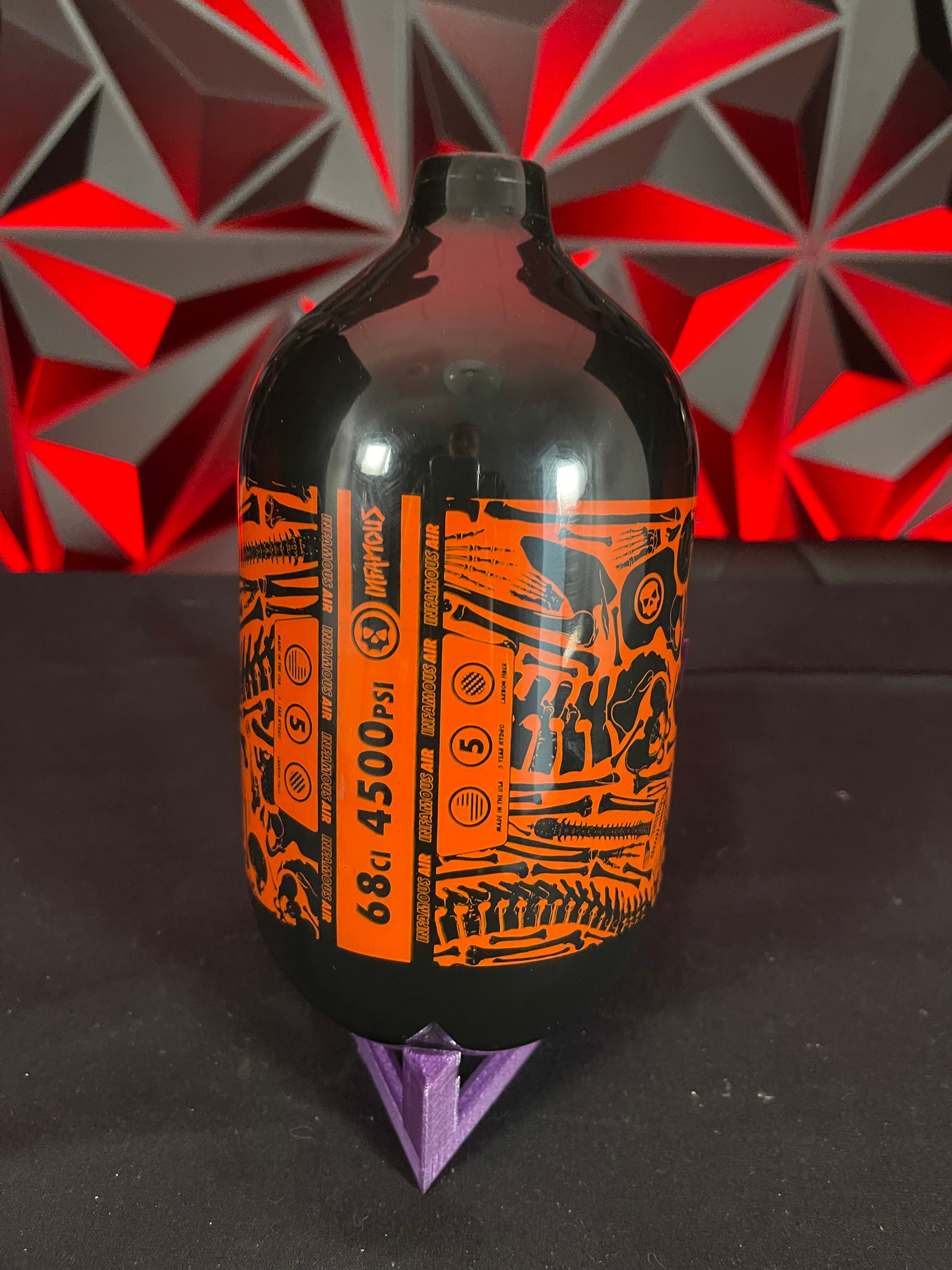 Used Infamous 68/4500 Bones Paintball Tank - BOTTLE ONLY - Black/Orange