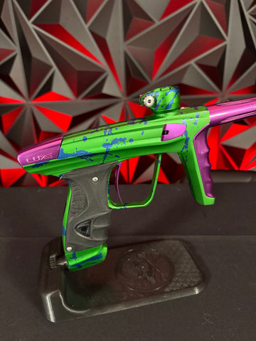 Used DLX Luxe X Paintball Marker - LE Green/Purple Splash w/Green ACP Tip
