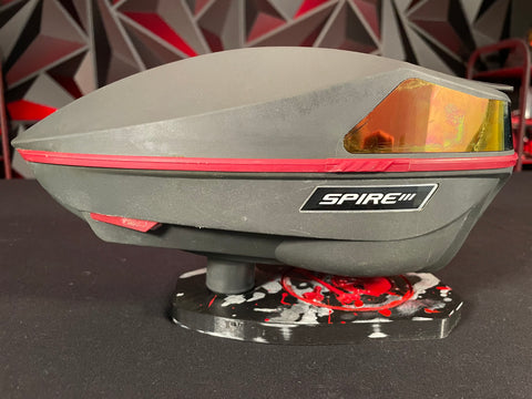 Used Virtue Spire 3 Paintball Loader - Slate Grey/Red (Fire) w/ Rain Lid
