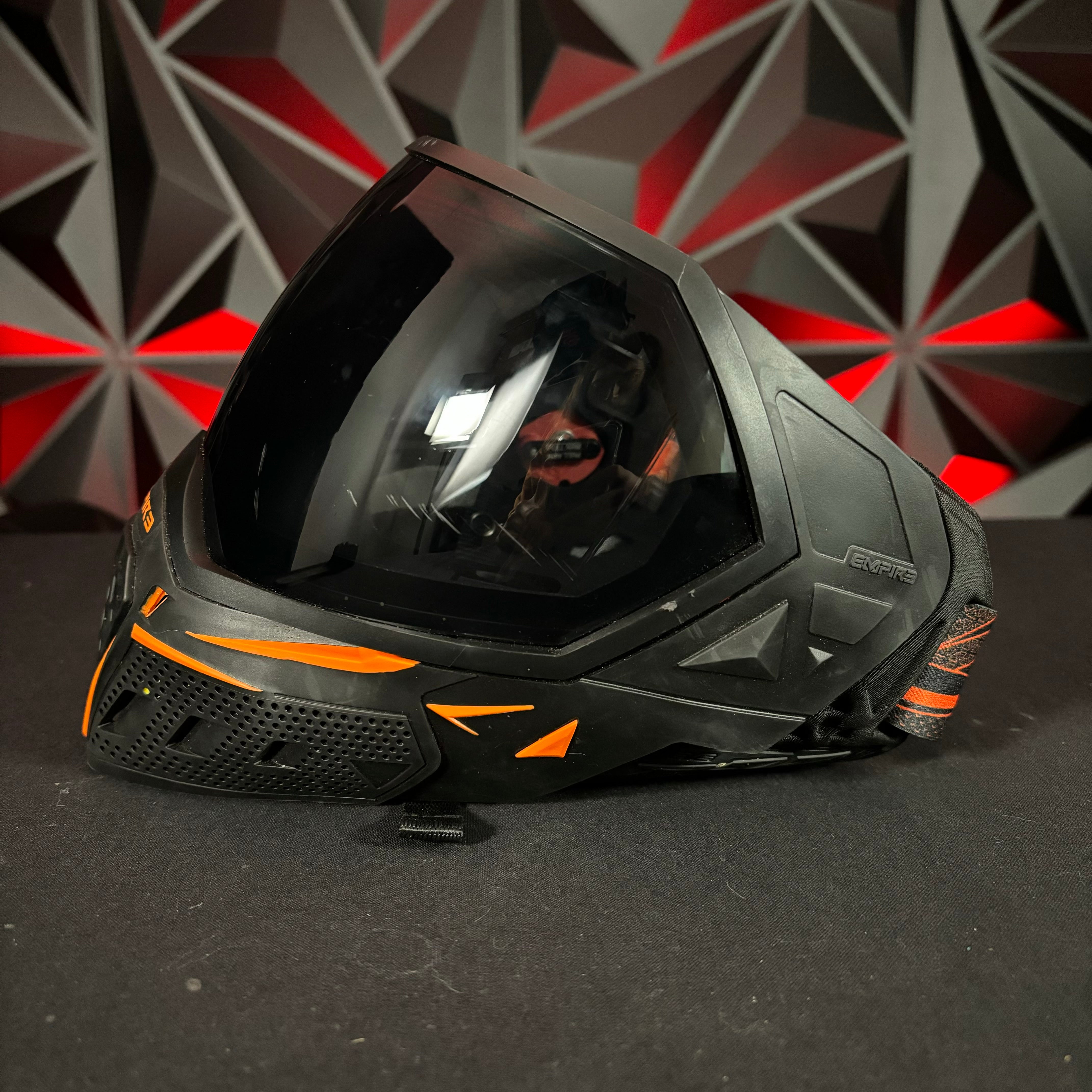 Used Empire EVS Paintball Mask - Black / Orange w/ Smoke Lens & Soft G