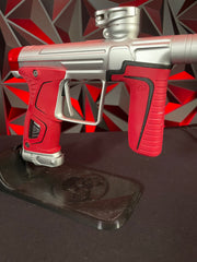 Used Planet Eclipse Gtek 170r Paintball Marker - Silver w/ Red Infamous Back Cap, Red Grip Kit, Red Barrel tip