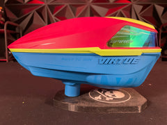 Used Virtue Spire 5 Paintball Loader - Red/Blue w/ Lime Accents