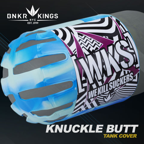 BNKR Bunker Kings Knuckle Butt Paintball Tank Cover - WKS Shred - Cyan