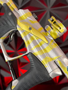 Used Planet Eclipse LV1.1 Paintball Gun - Custom Anno Silver/Yellow Tiger w/Deuce Trigger, TechT Bolt, White & Black Grip Kit