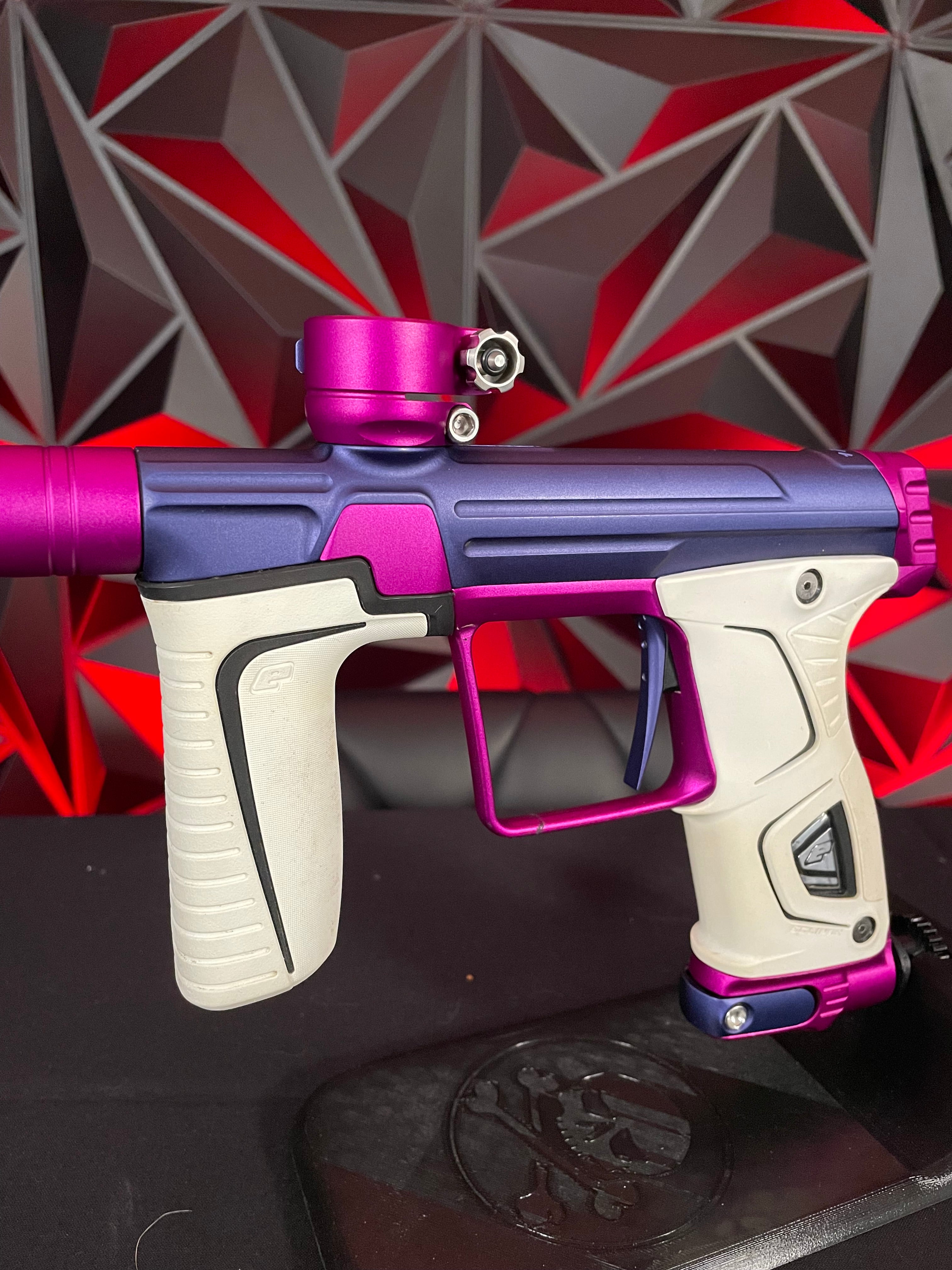 Used Planet Eclipse 170r Paintball Gun - Blue/Purple w/ Infamous Deuce Trigger & White Grip Kit