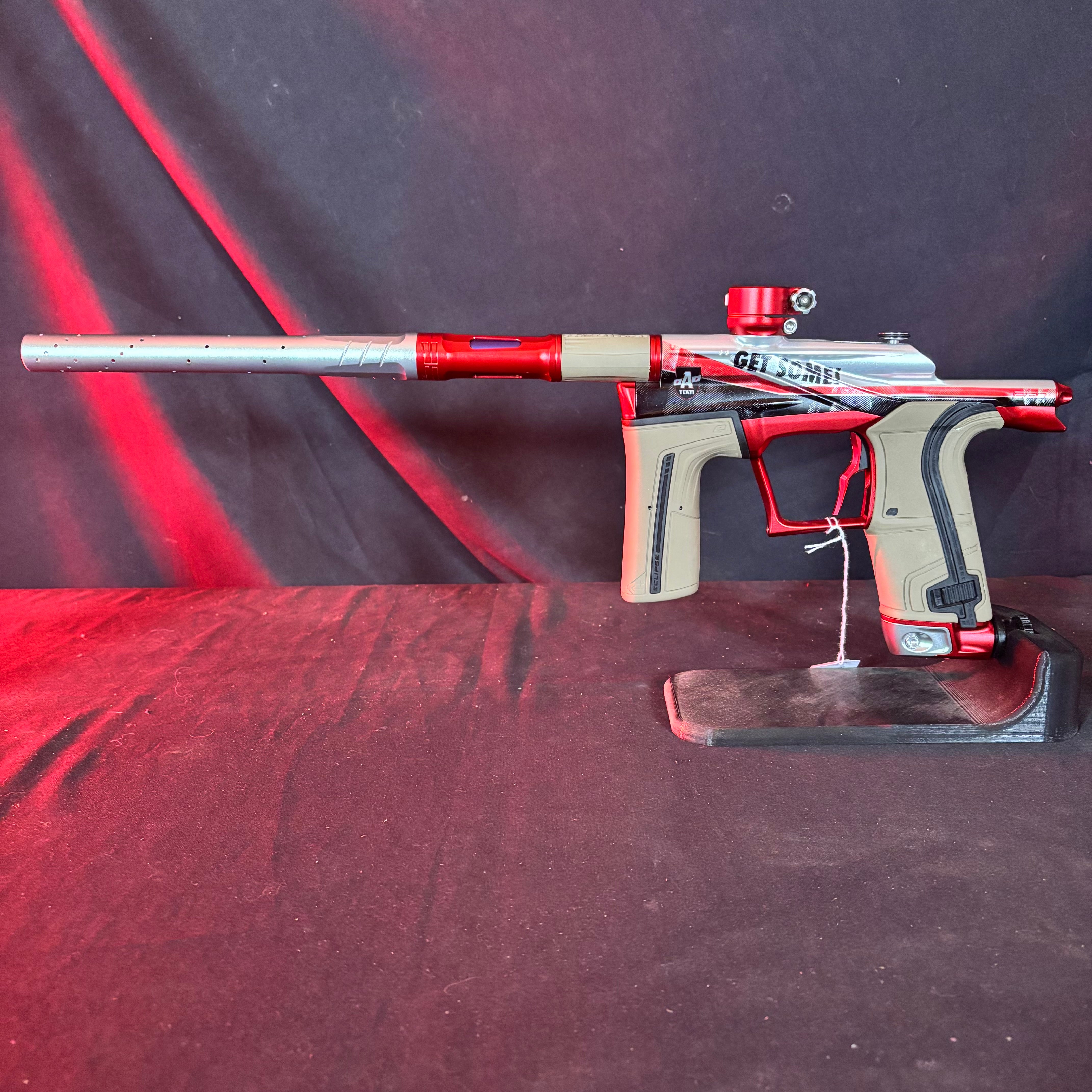 Used Planet Eclipse LV2 Paintball Gun - Ateam Silver/Red w/ FDE Grips