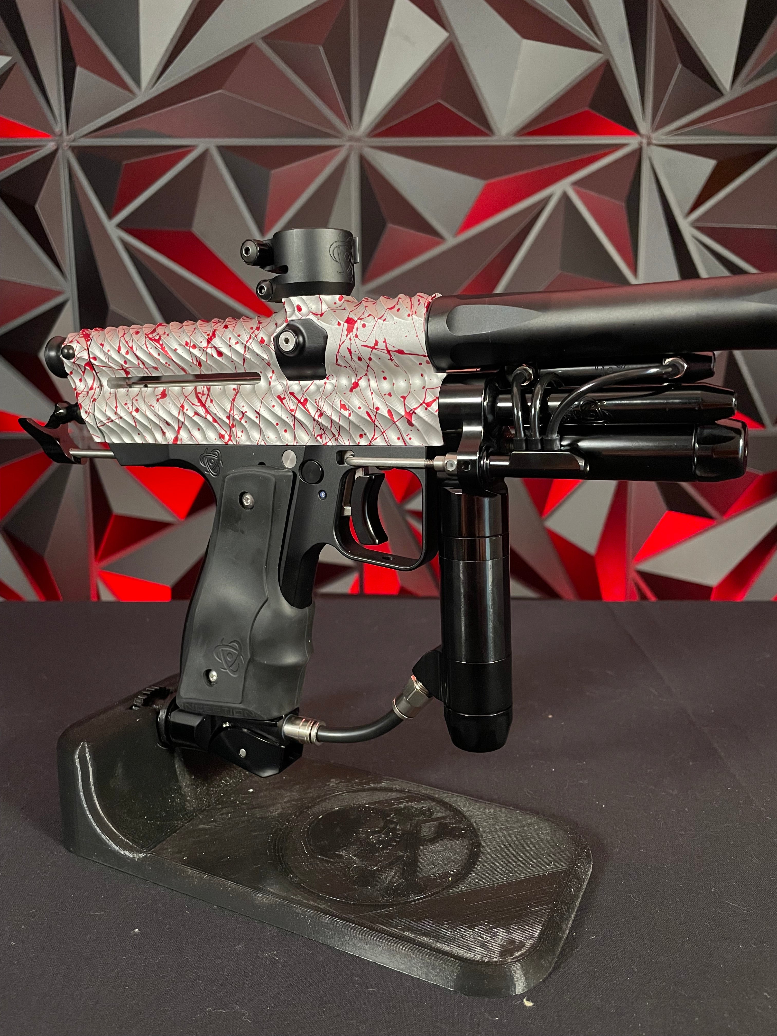 Used Inception Designs Twister Autococker Paintball Gun - Red Splash #128 w/4 Backs & 2 Tips
