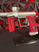 Used Planet Eclipse Gtek 170r Paintball Marker - Silver w/ Red Infamous Back Cap, Red Grip Kit, Red Barrel tip