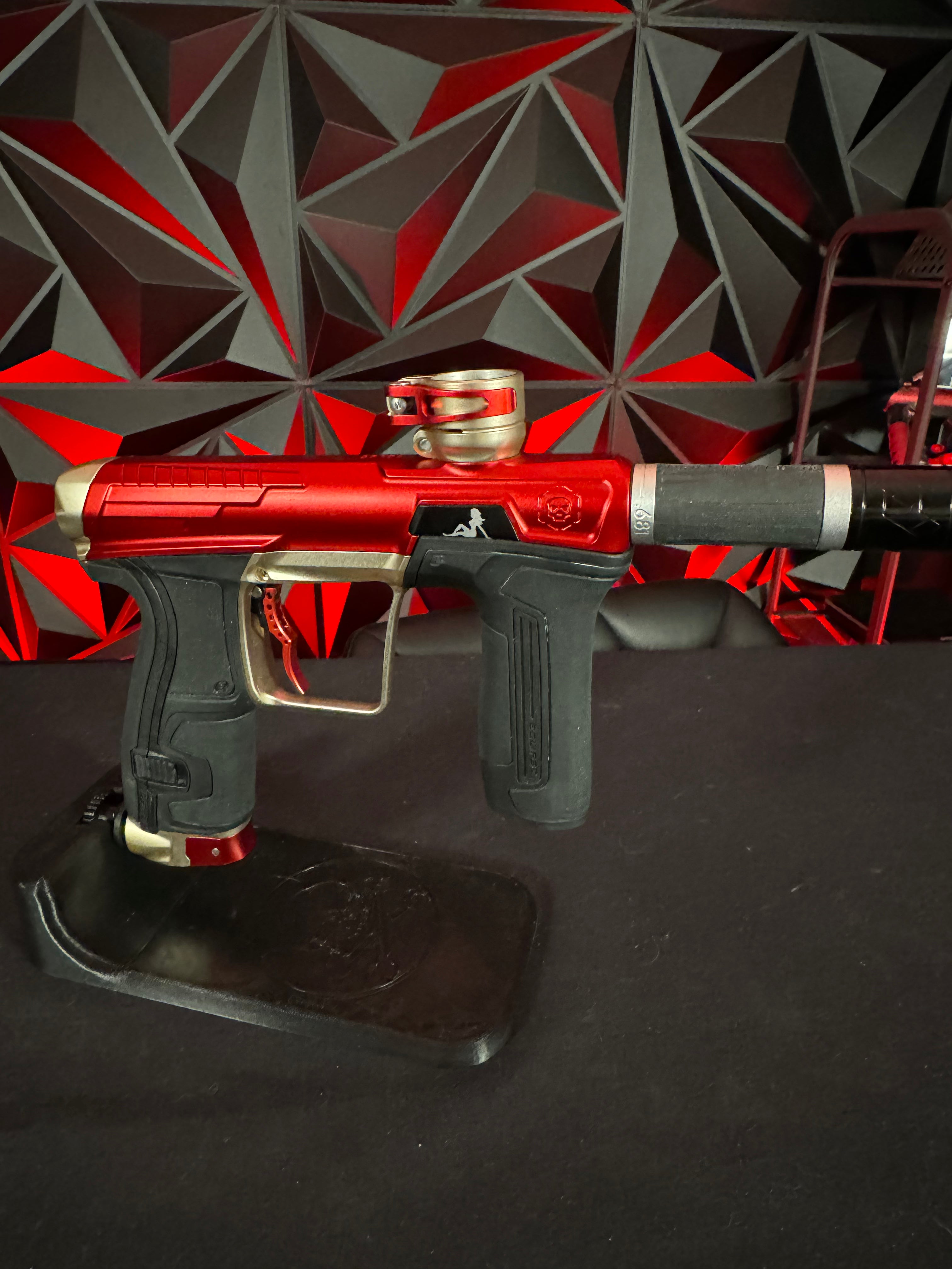 Used Planet Eclipse/Infamous CS2 Paintball Gun - Red/Bronze w/ 2 FL Backs, Custom Eye Covers, and Deuce Trigger