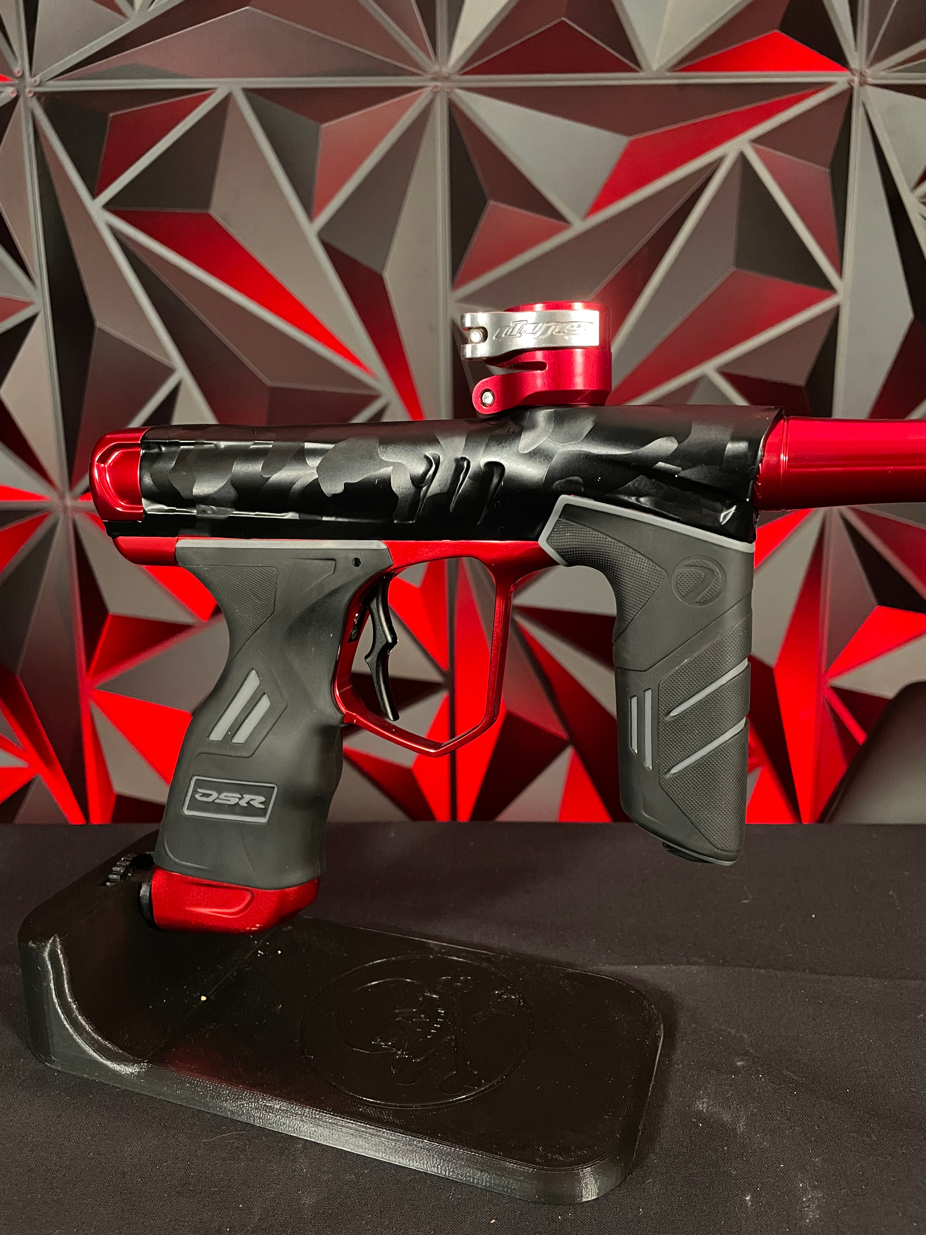 Used Dye DSR+ Paintball Gun - "Lava" - Vinyl Wrapped Black Camo w/IMPro Kit