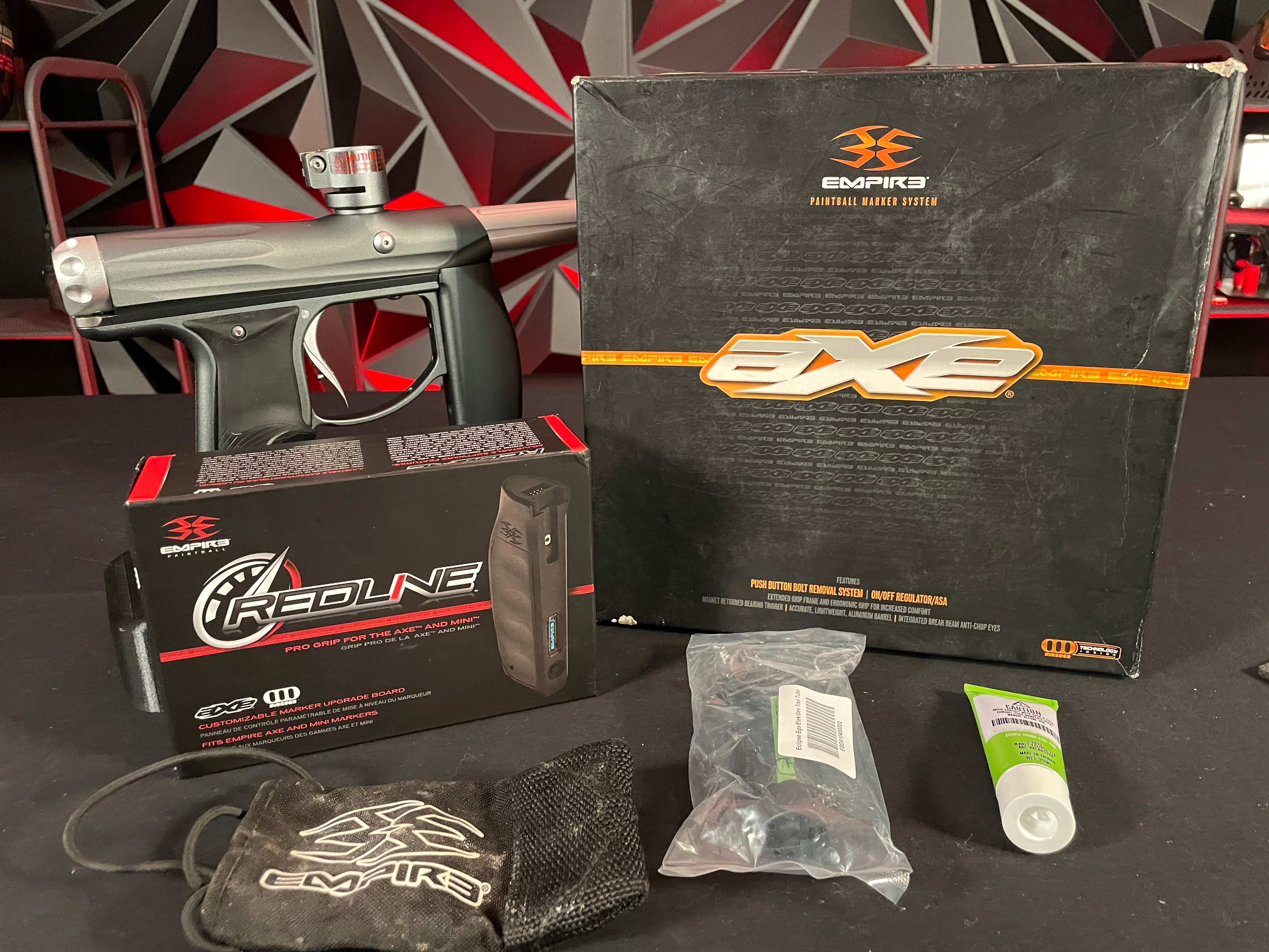 Used Empire Axe Paintball Gun - Dark Grey/Silver w/Redline Board