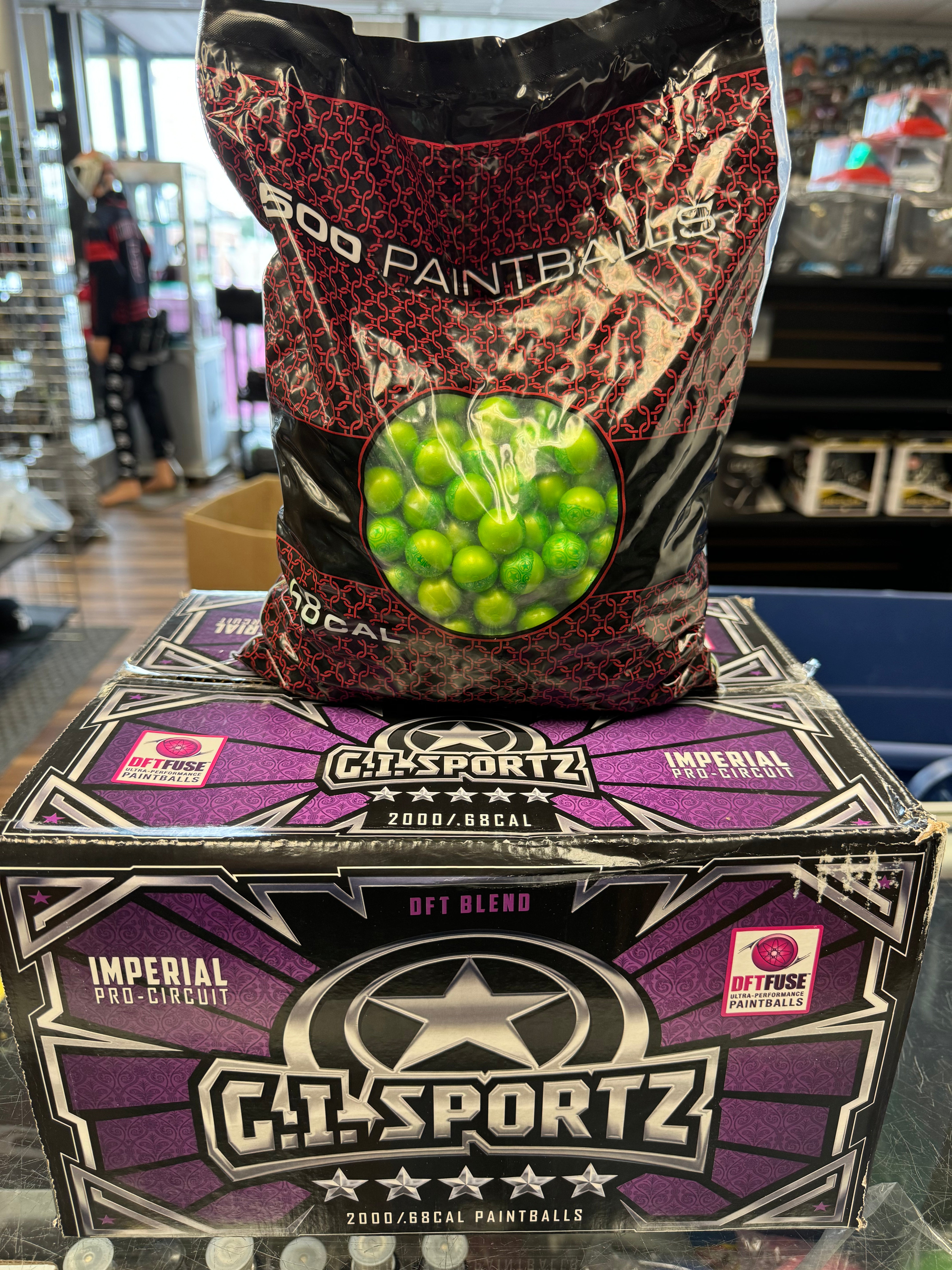 GI Sportz 5 Star Paintballs - 2000 Paintballs - Metallic Lime Green Shell - Yellow Fill