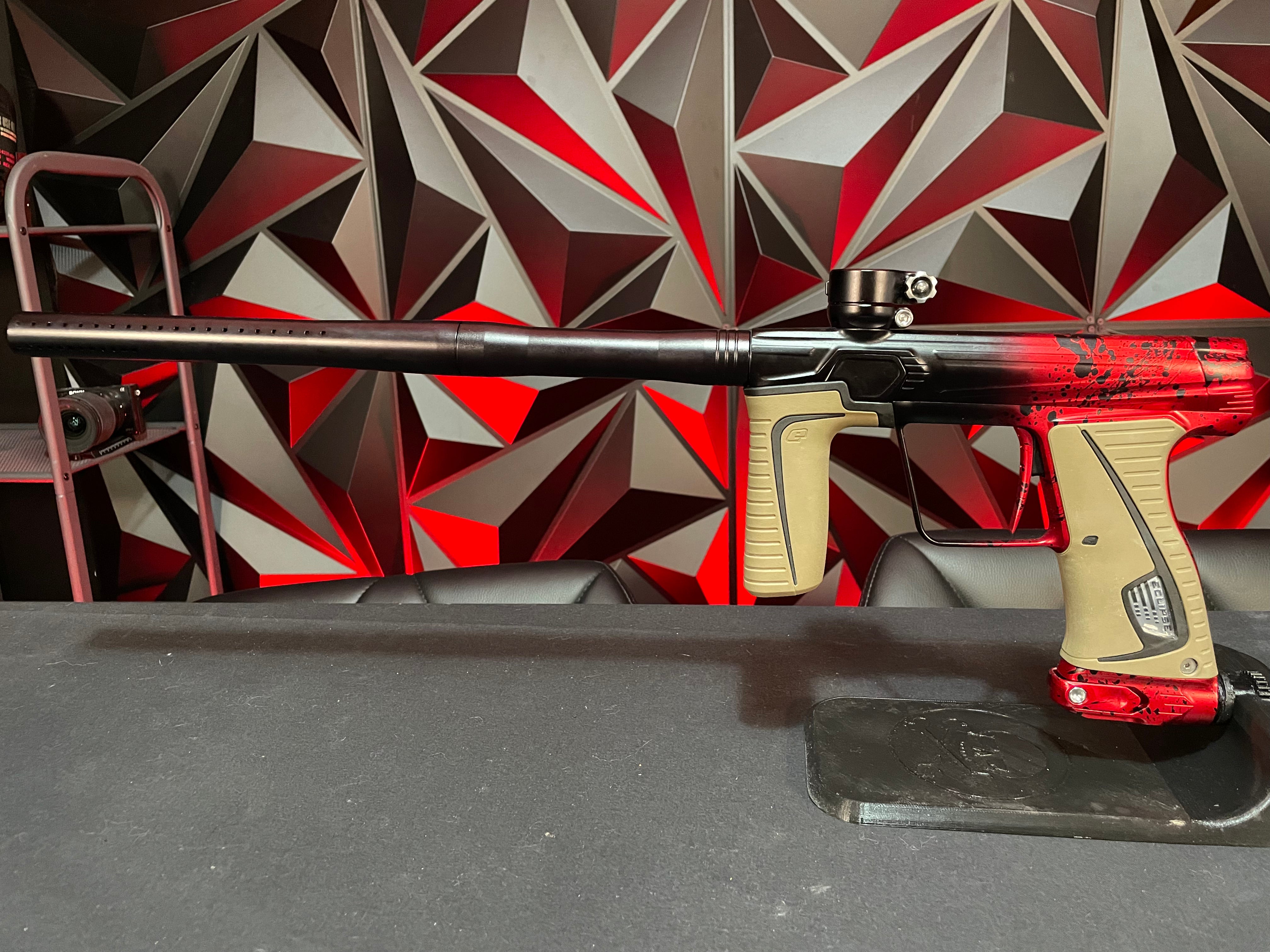 Used Planet Eclipse 180r Paintball Gun - LE Red/Black Splash Fade w/ FDE Grips